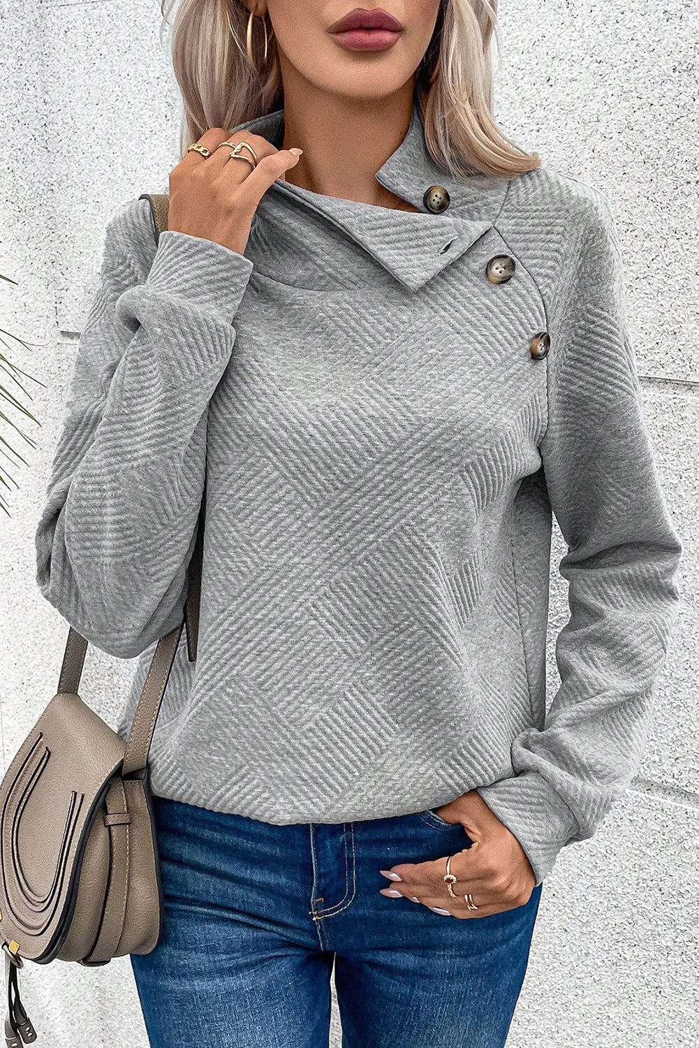 Textured Turtleneck Long Sleeve Sweatshirt - Image 11