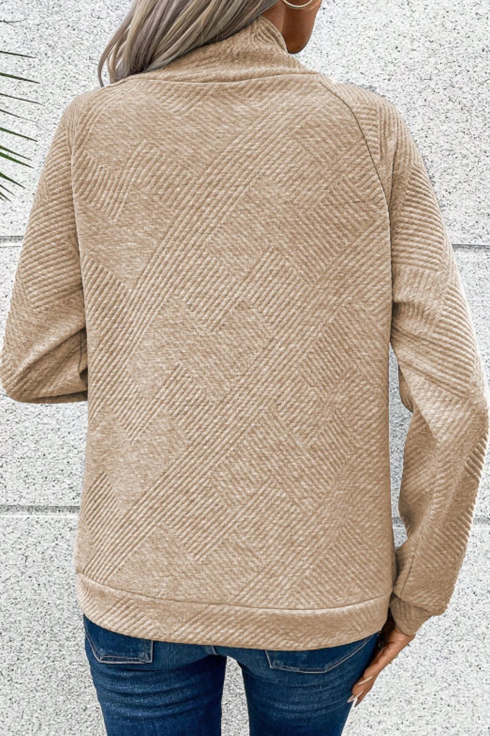 Textured Turtleneck Long Sleeve Sweatshirt - Image 3