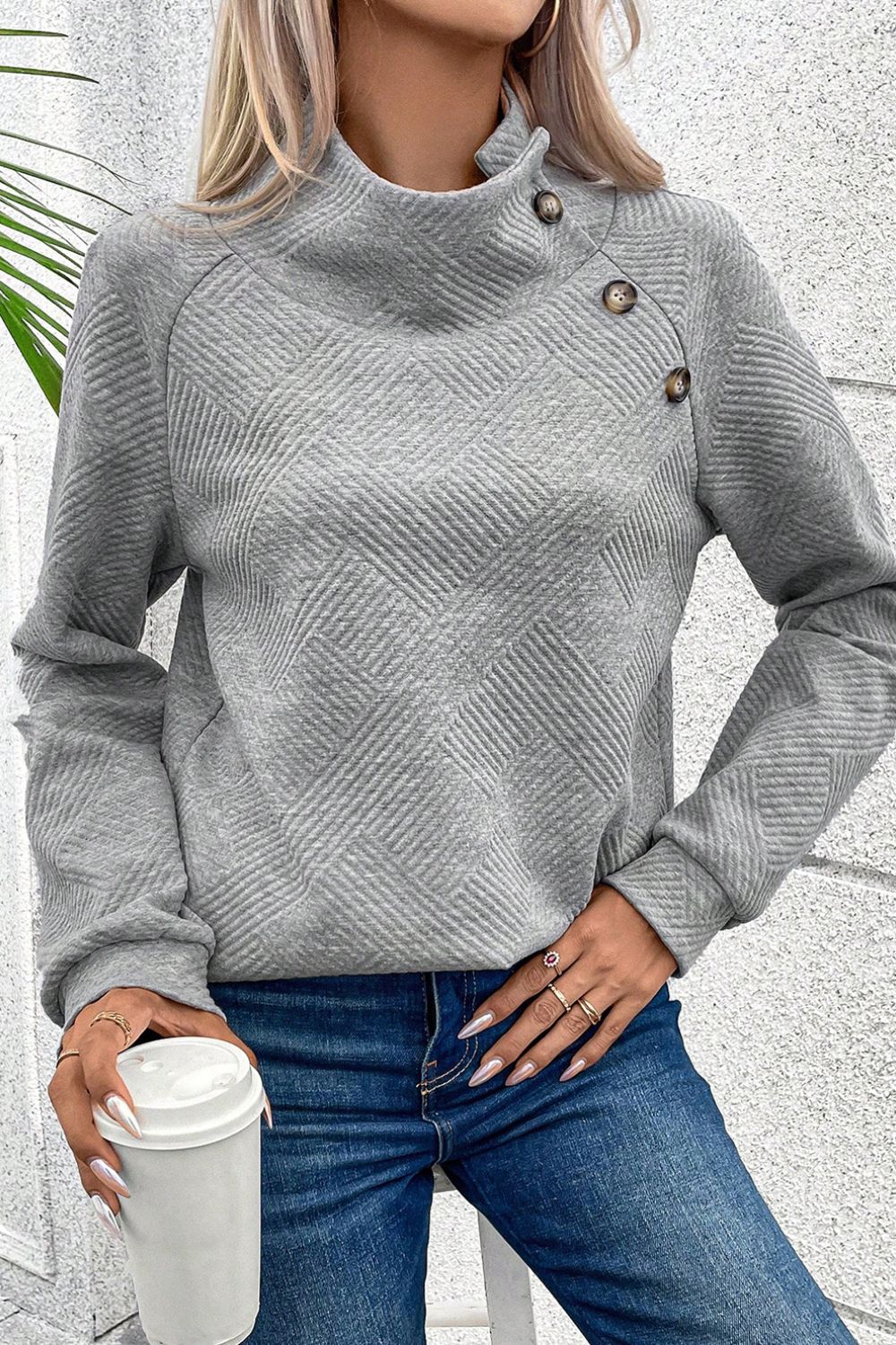 Textured Turtleneck Long Sleeve Sweatshirt - Image 9