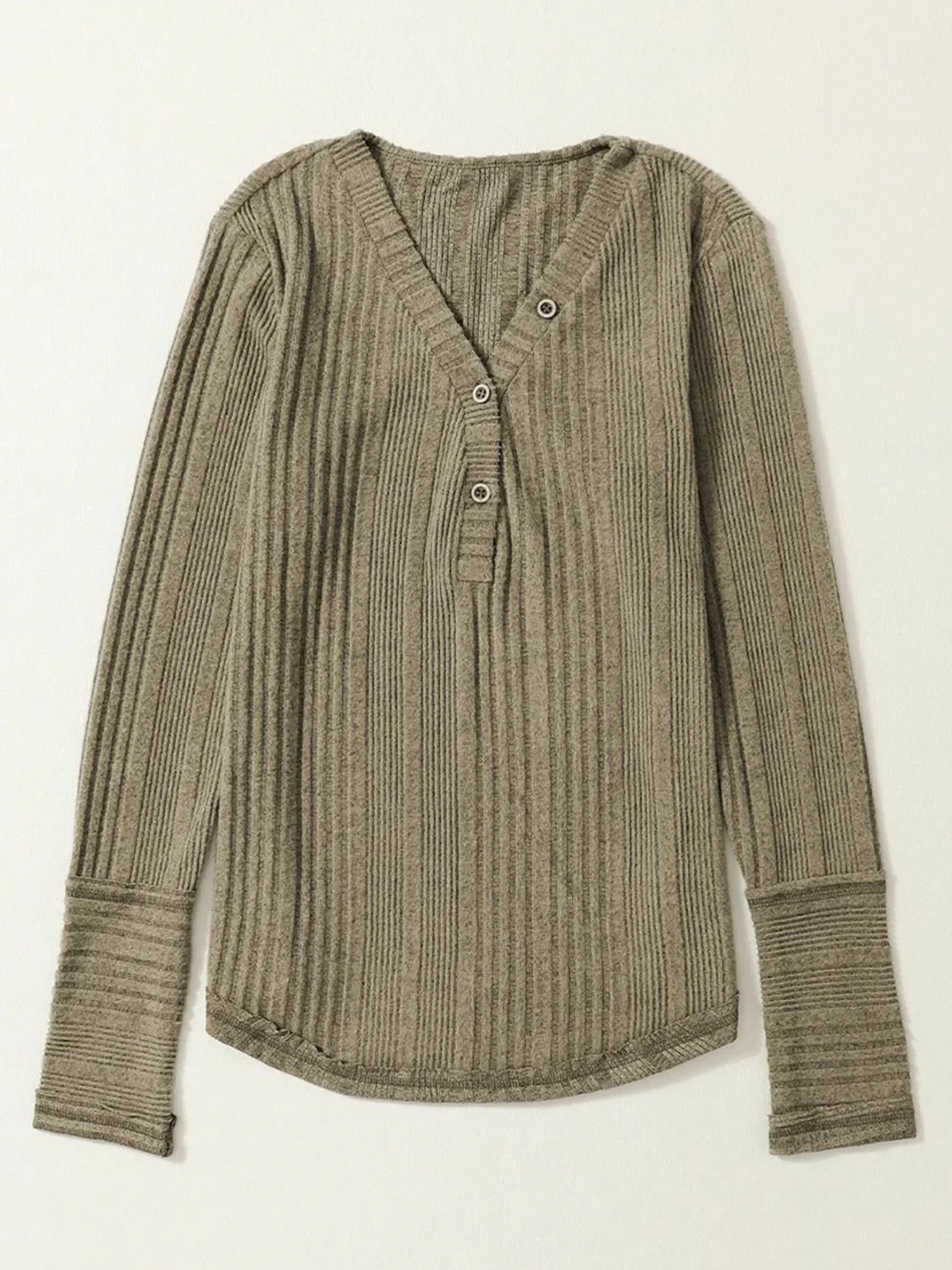 Textured V-Neck Long Sleeve T-Shirt - Image 3