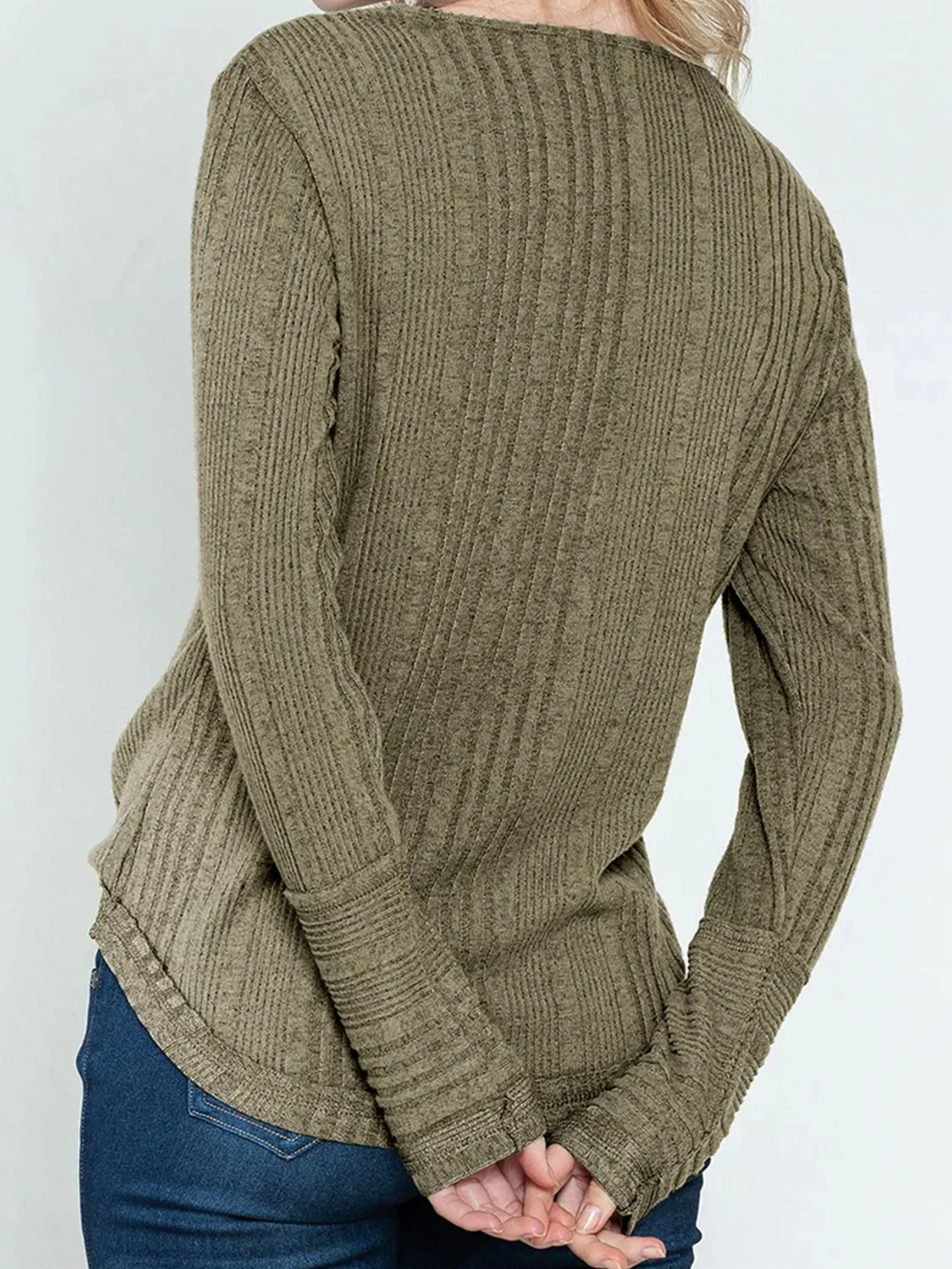 Textured V-Neck Long Sleeve T-Shirt - Image 4