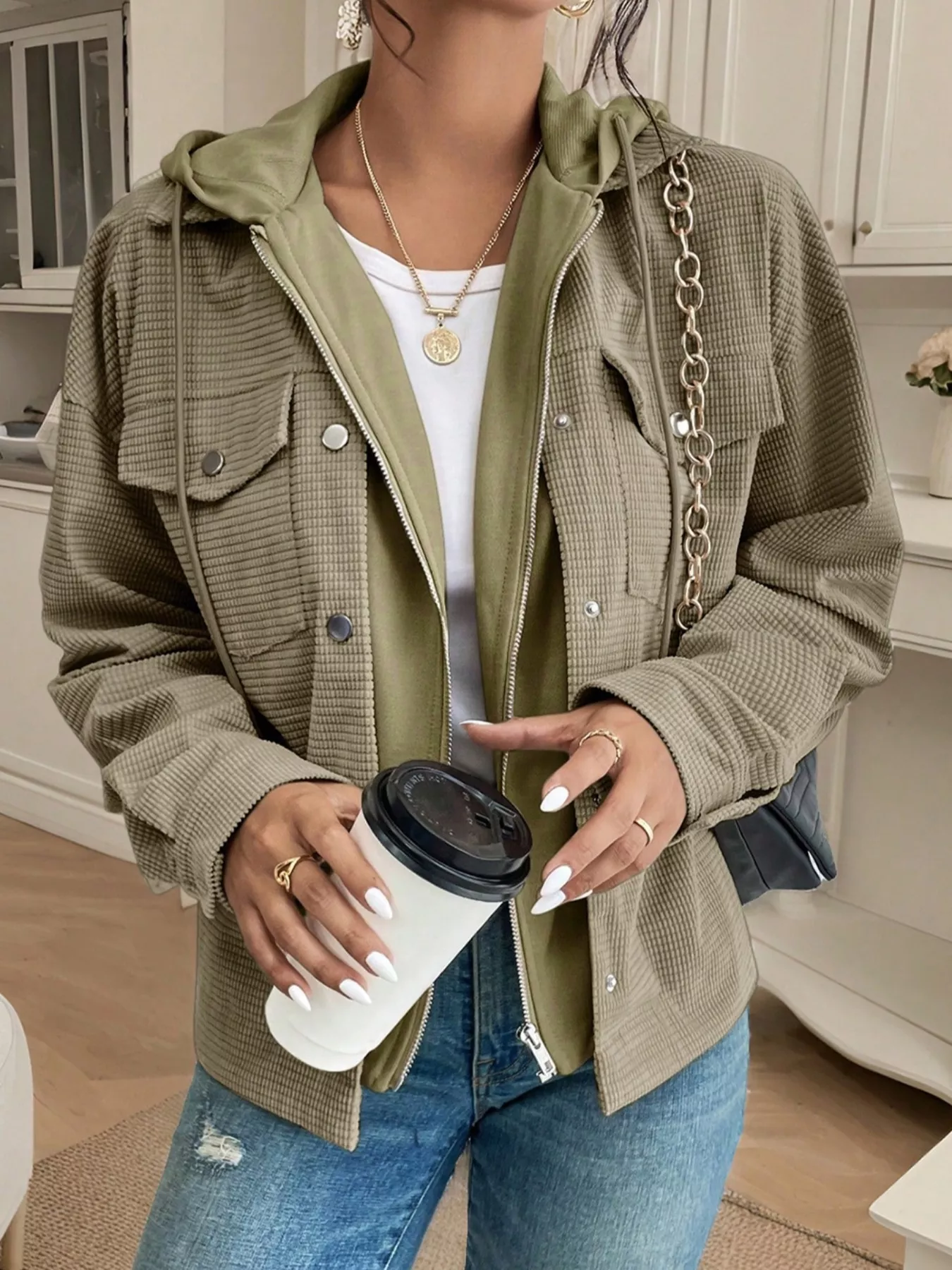 Thermal Knit Textured Hooded Jacket - Image 3