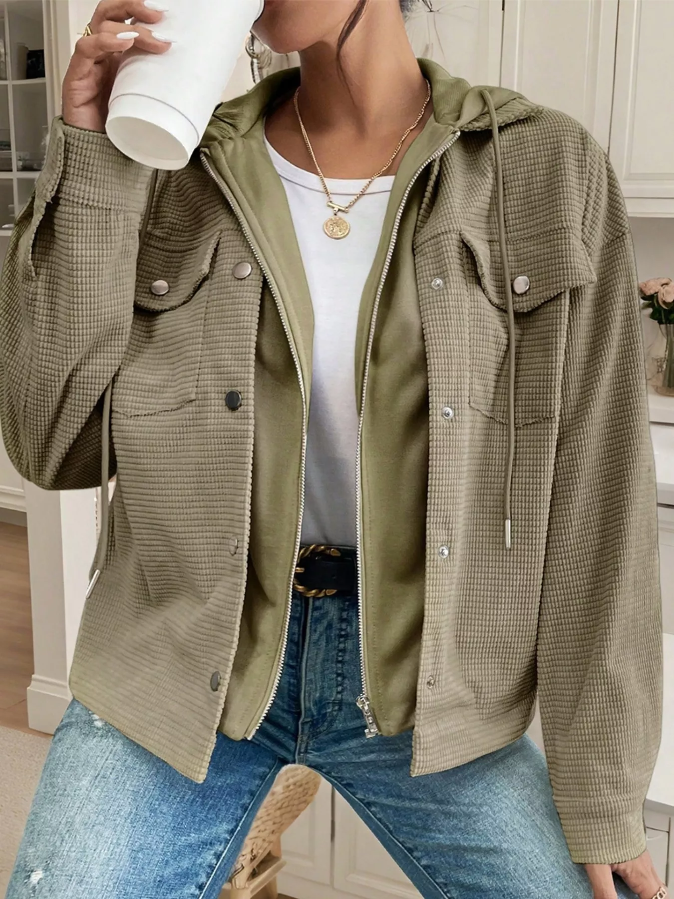 Thermal Knit Textured Hooded Jacket - Image 4