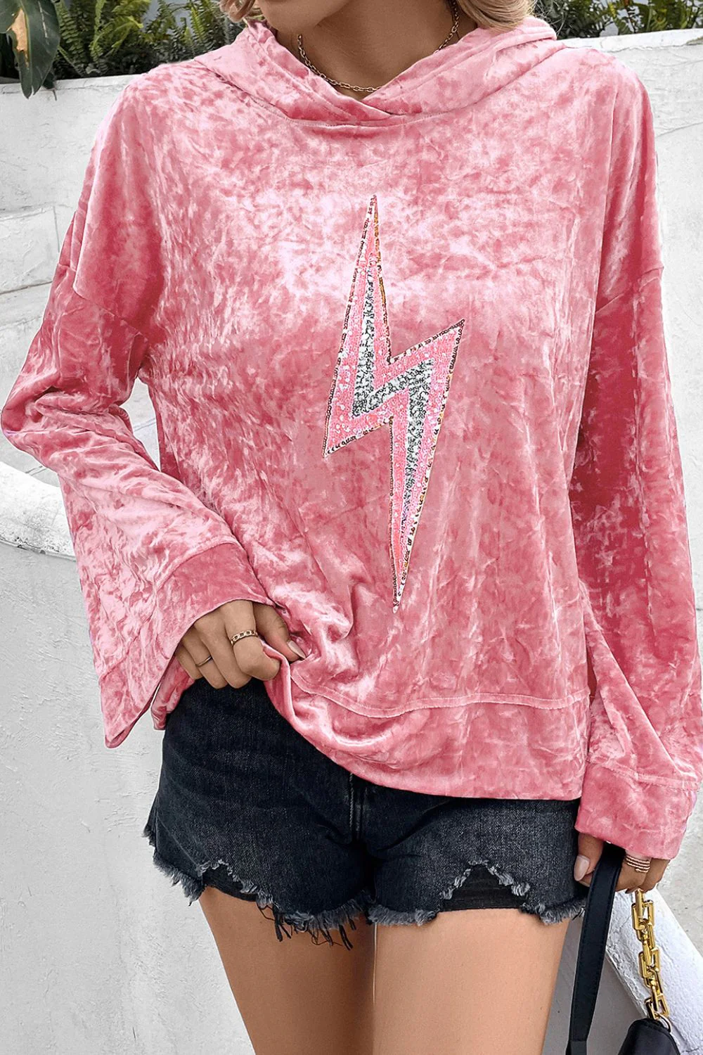 Thunderbolt Sequin Long Sleeve Hoodie - Image 2