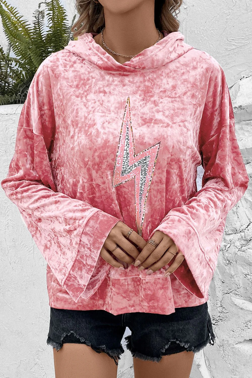 Thunderbolt Sequin Long Sleeve Hoodie - Image 4