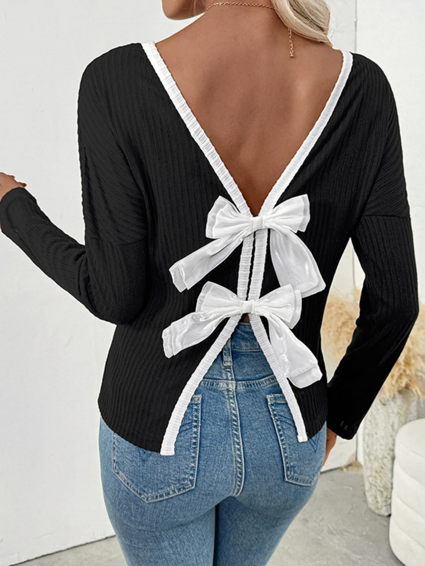 Tie Back Long Sleeve Top - Image 2