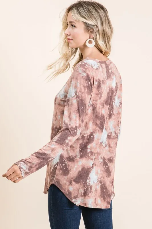 Tie Dye French Terry V-neck Top - Image 3