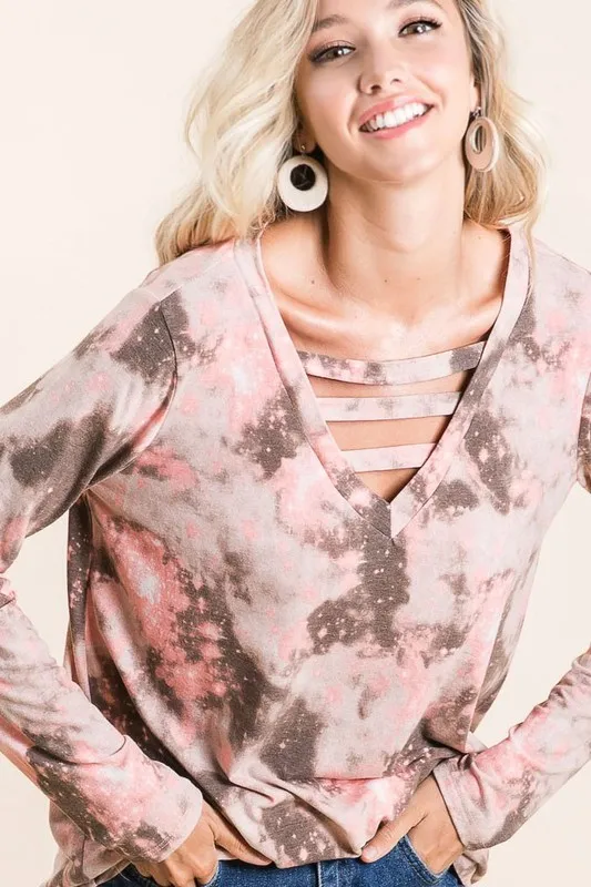 Tie Dye French Terry V-neck Top - Image 8