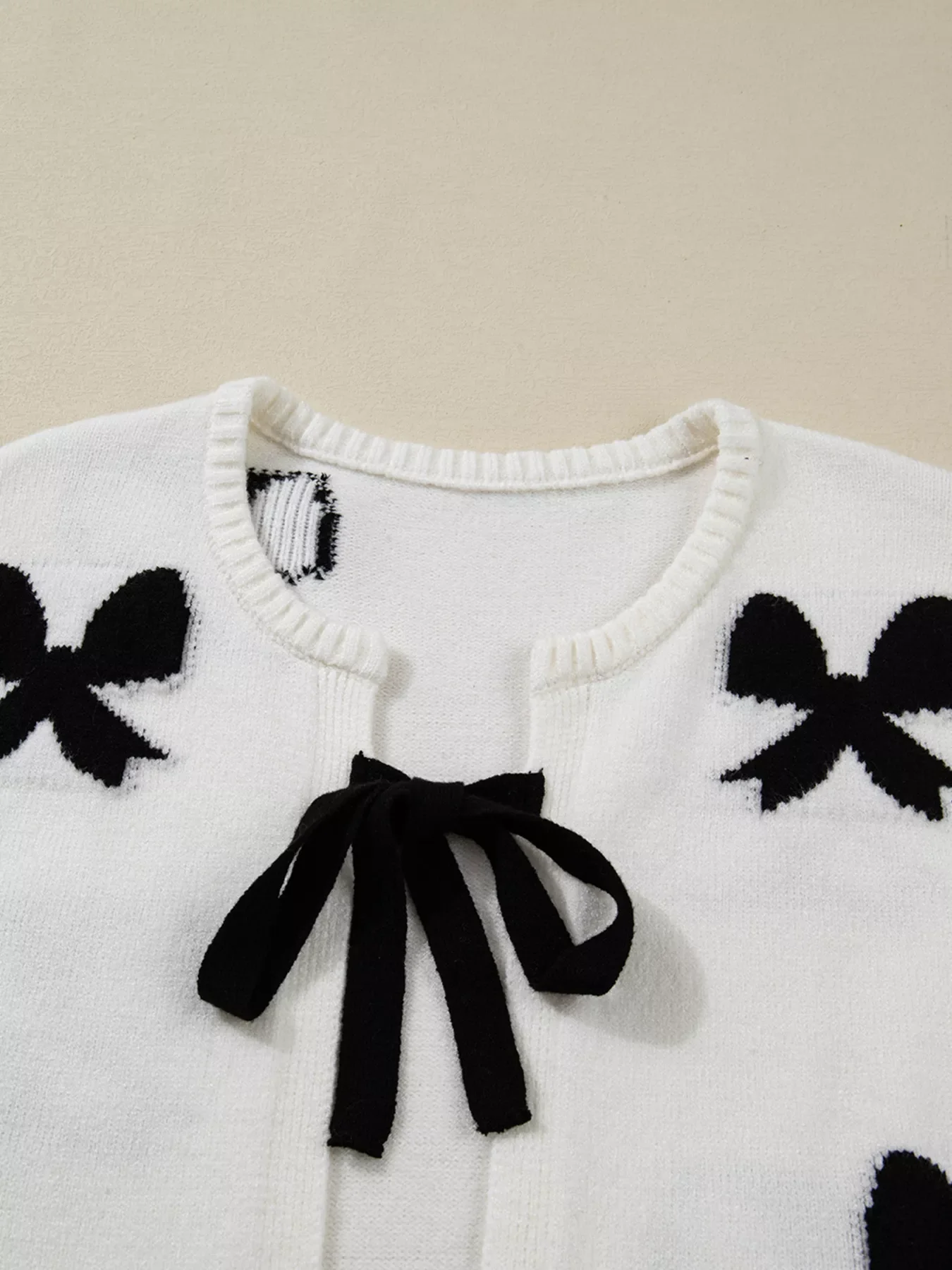 Tie Front Bow Pattern Cardigan - Image 6