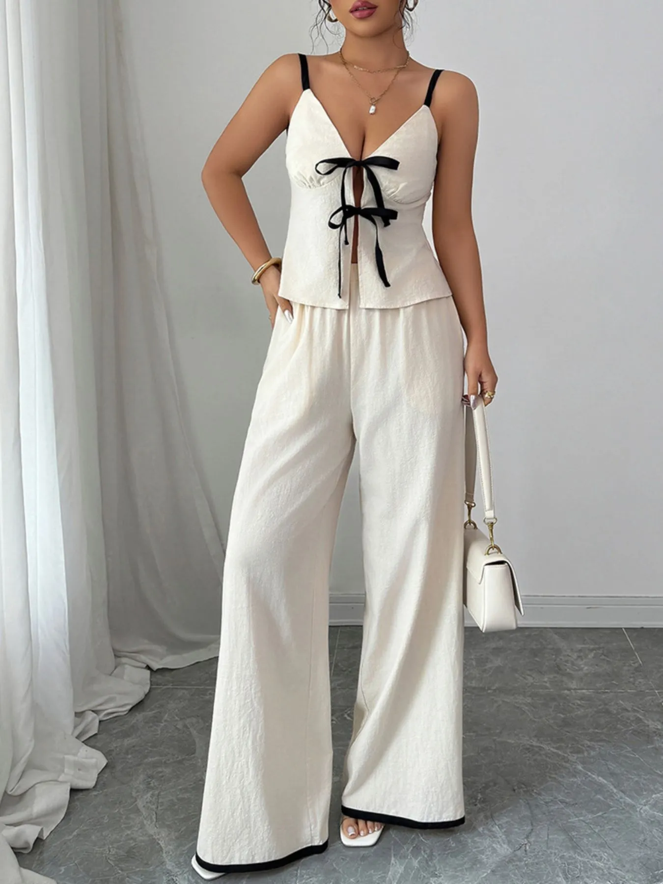 Tie Front Cami and Pants Set - Image 3