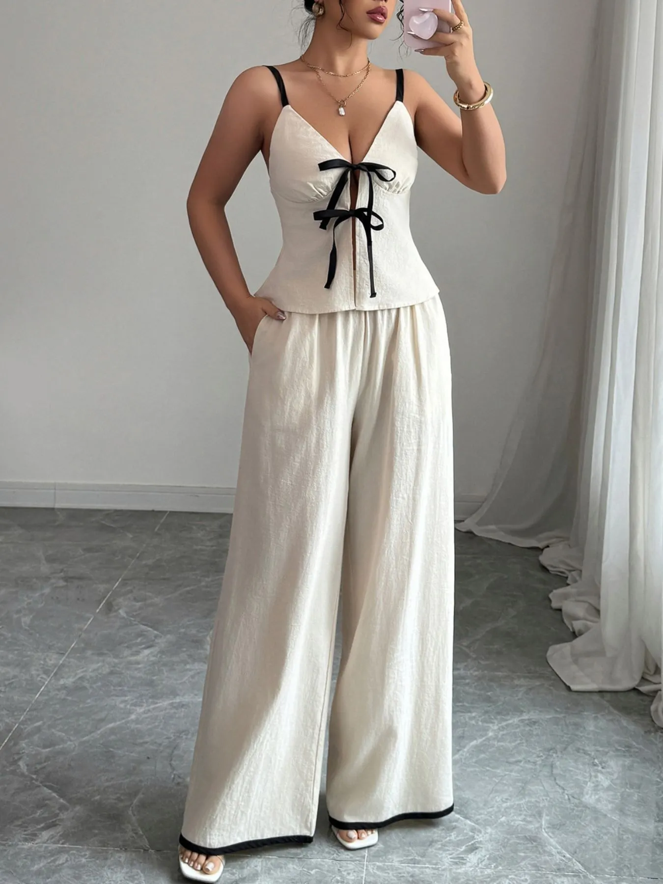 Tie Front Cami and Pants Set - Image 4