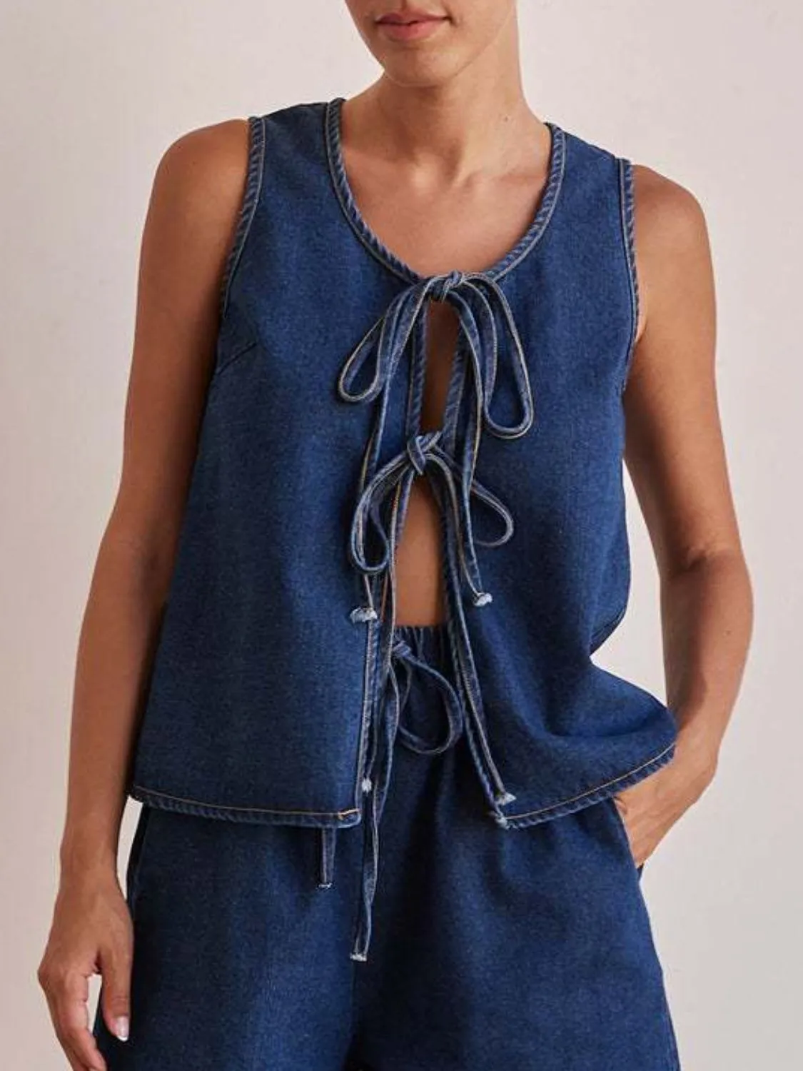 Tie Front Denim Vest - Image 2