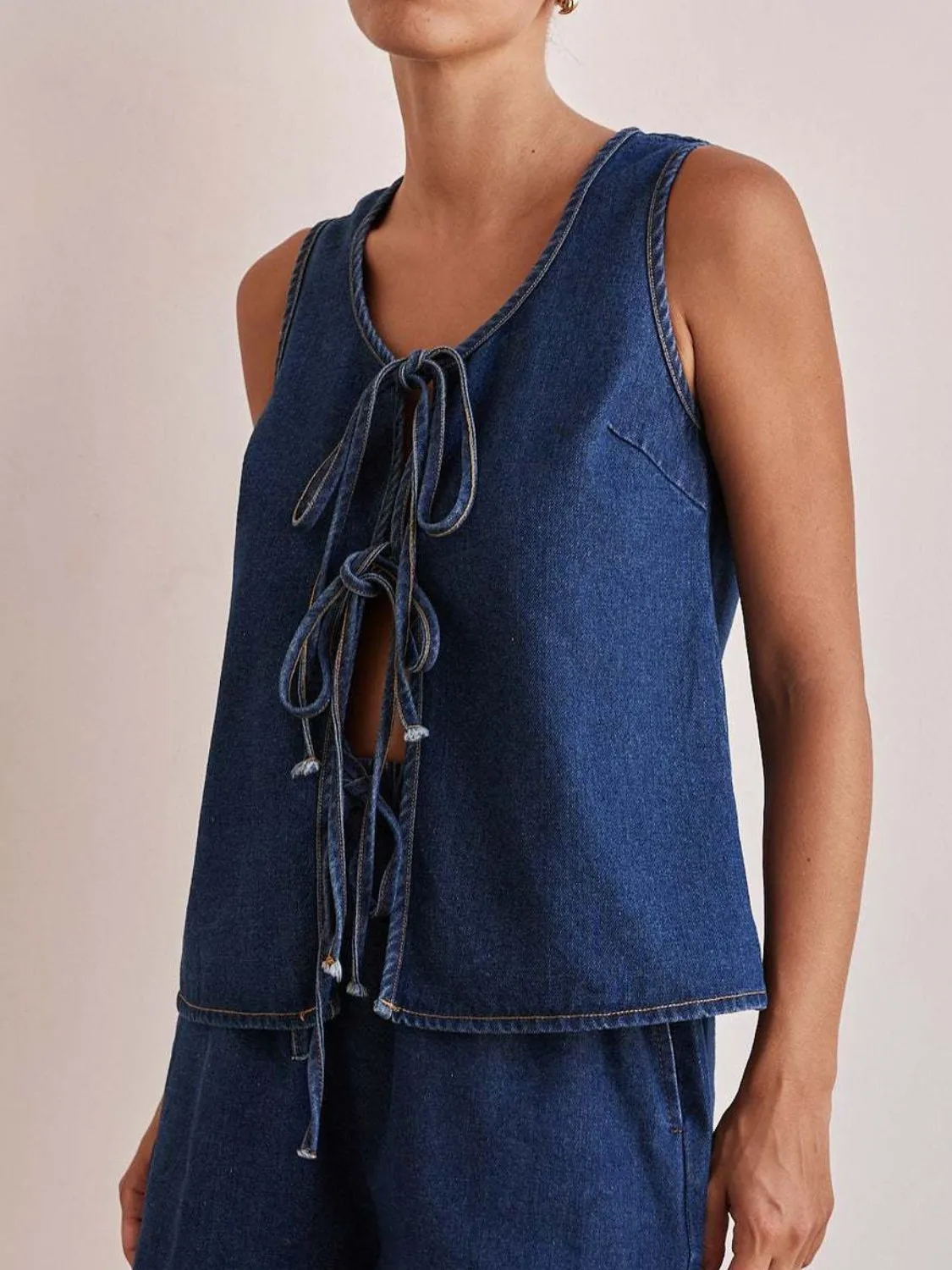 Tie Front Denim Vest - Image 3