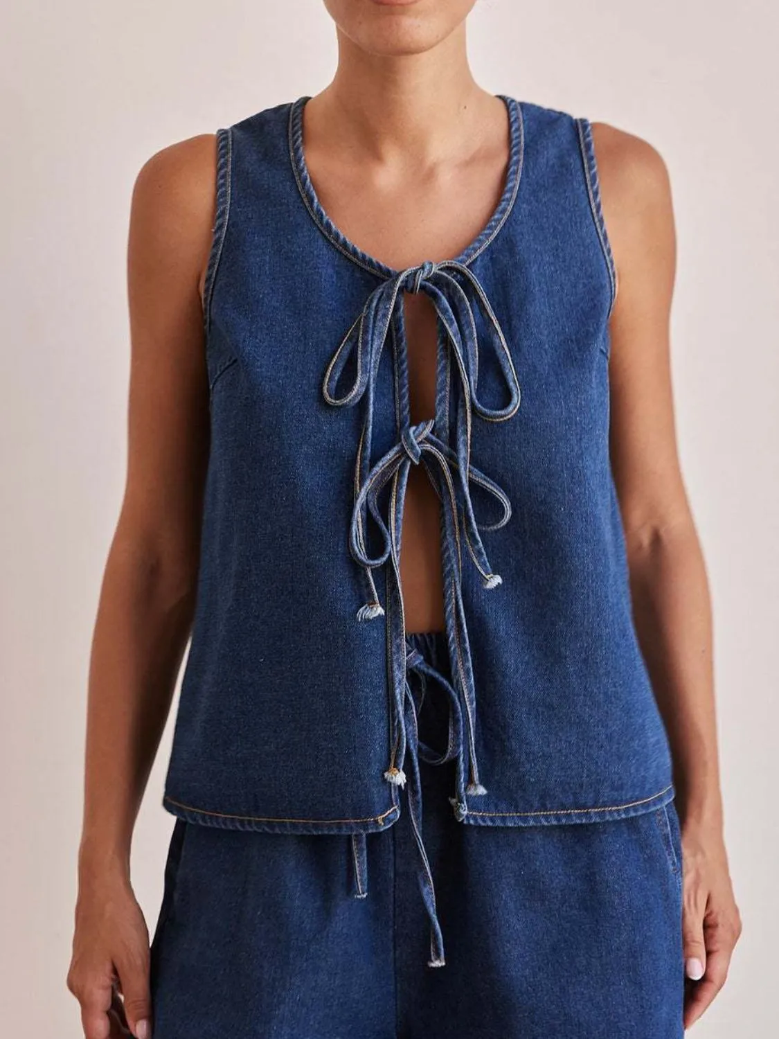 Tie Front Denim Vest - Image 4