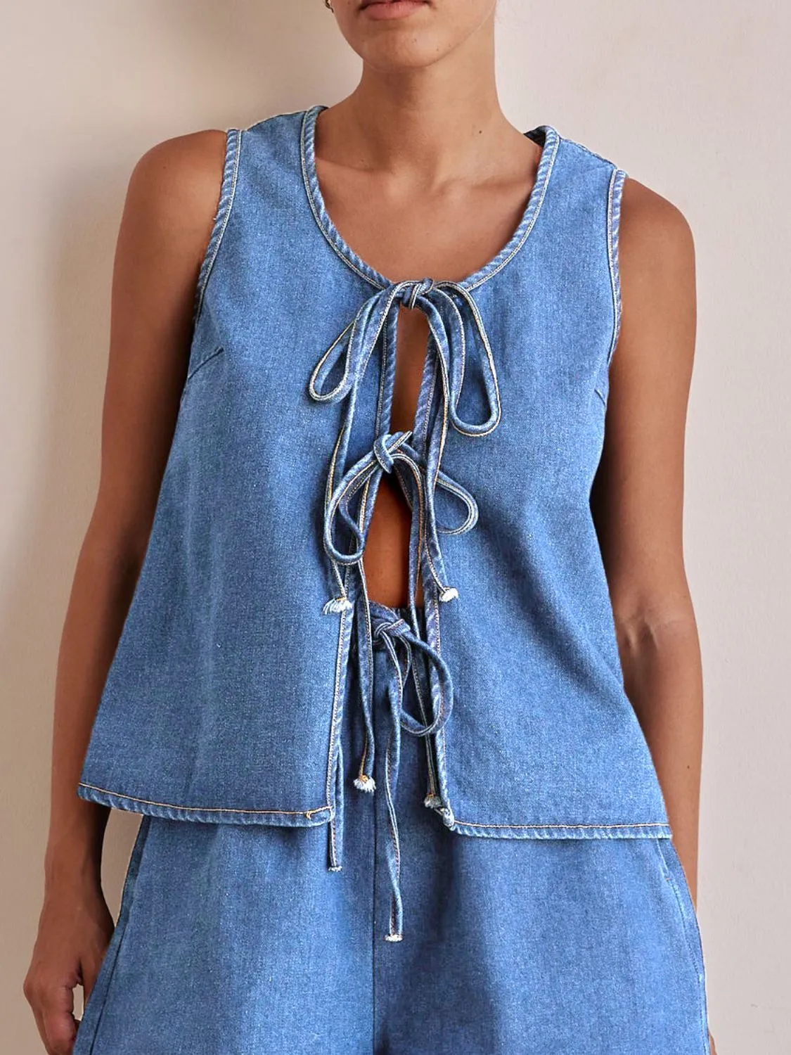 Tie Front Denim Vest - Image 6
