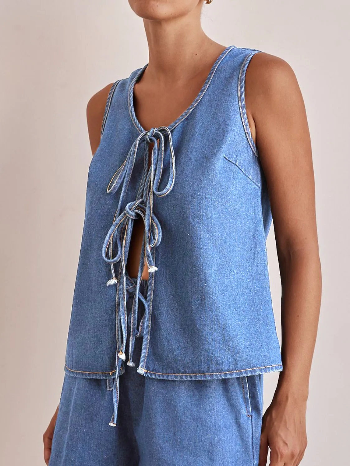 Tie Front Denim Vest - Image 8