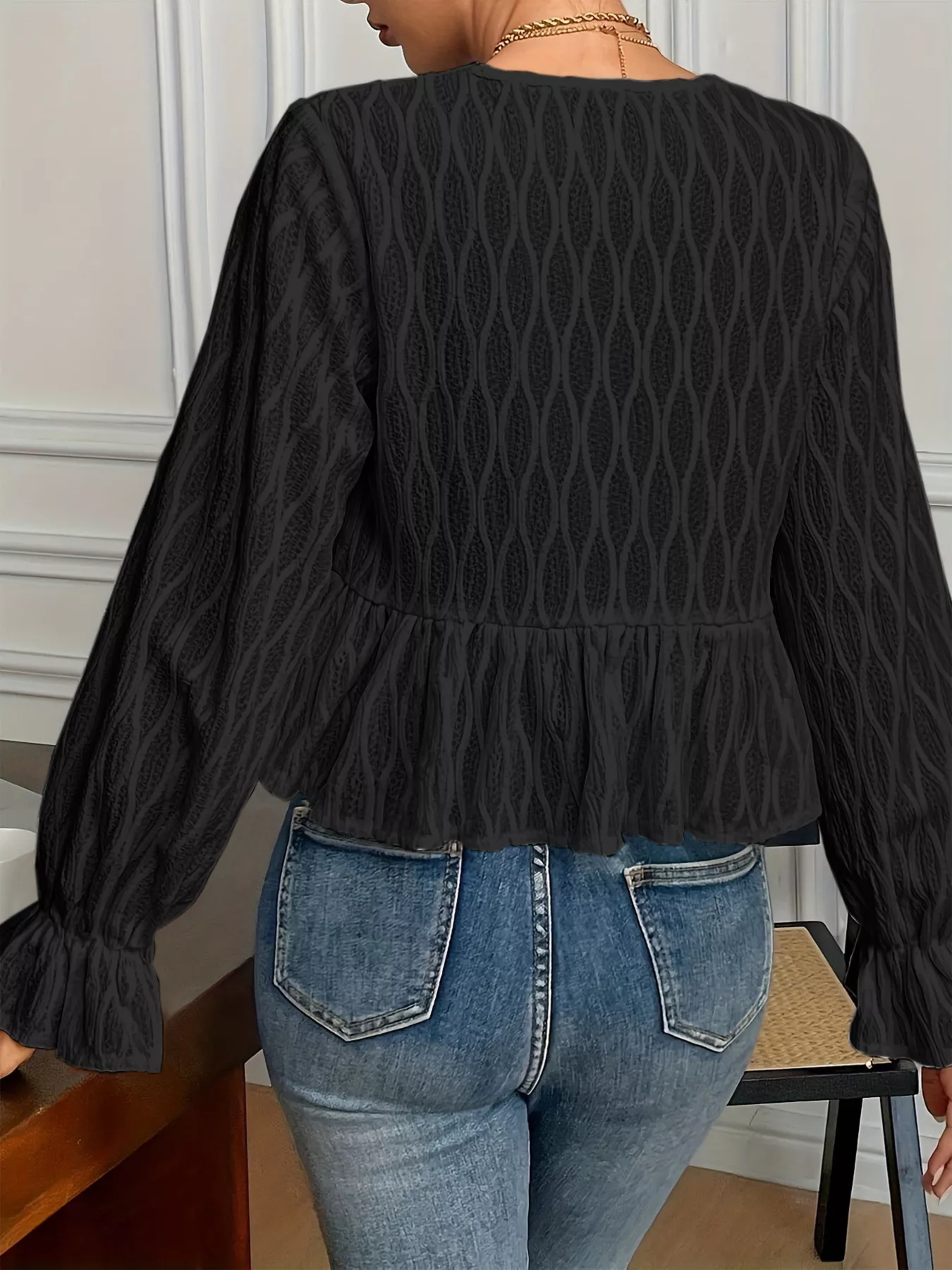 Tie Front Flounce Sleeve Blouse - Image 11