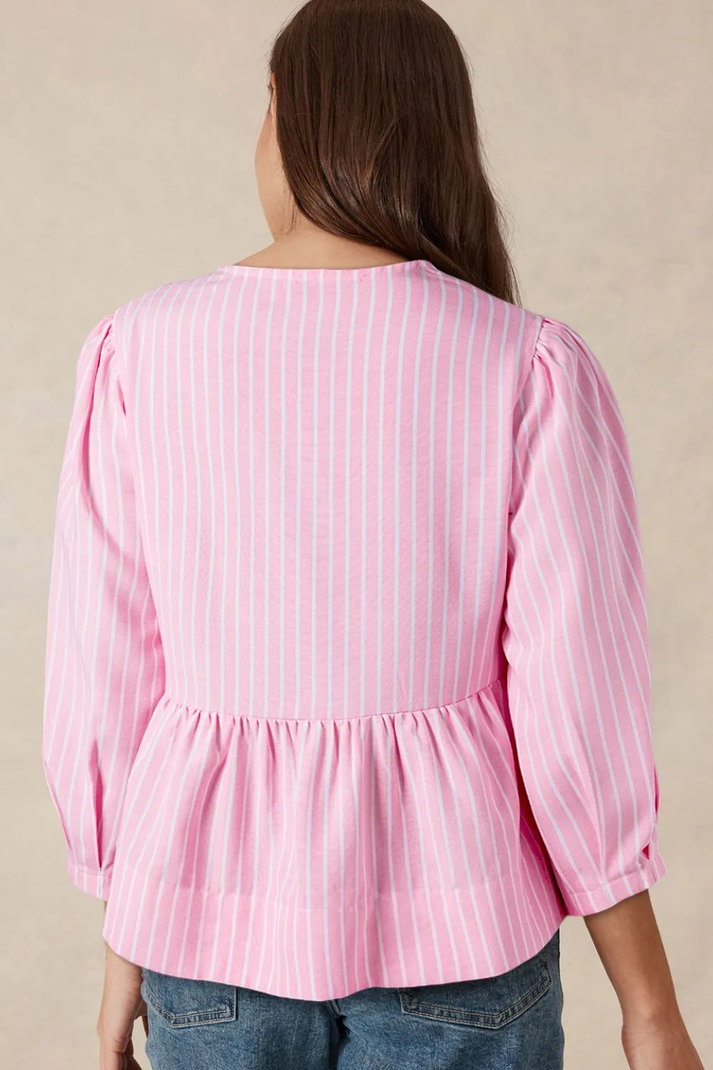 Tie Front Striped Peplum Blouse - Image 2