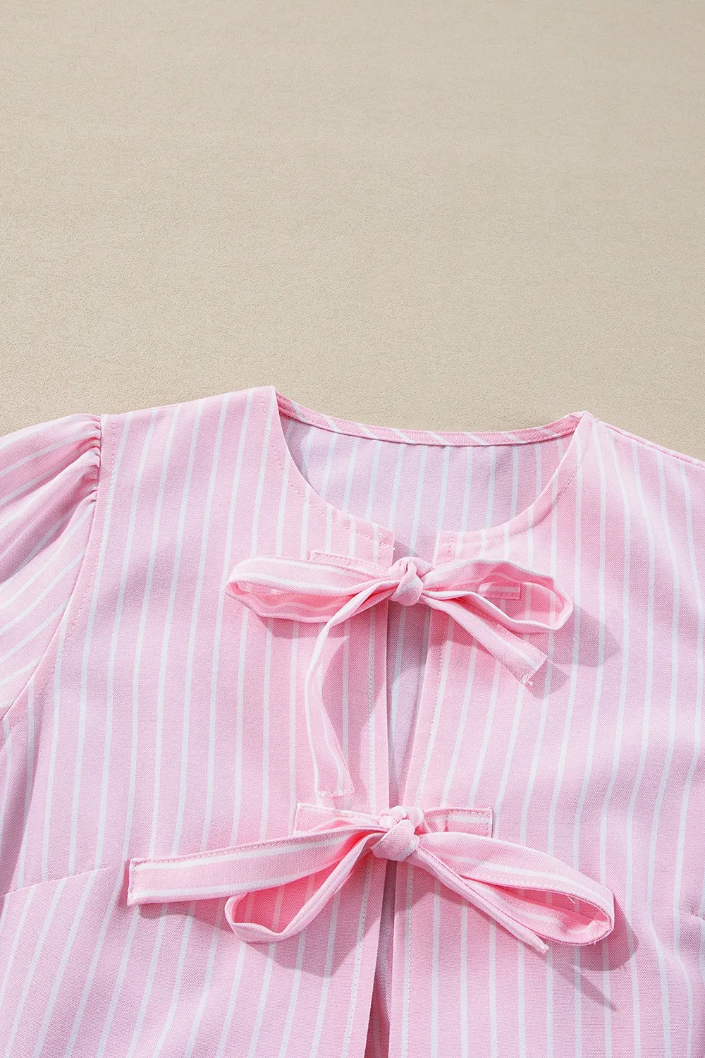 Tie Front Striped Peplum Blouse - Image 5