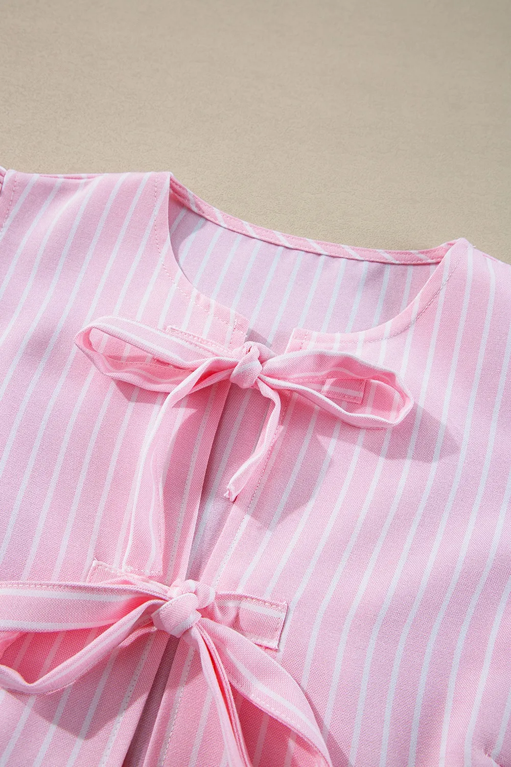 Tie Front Striped Peplum Blouse - Image 6