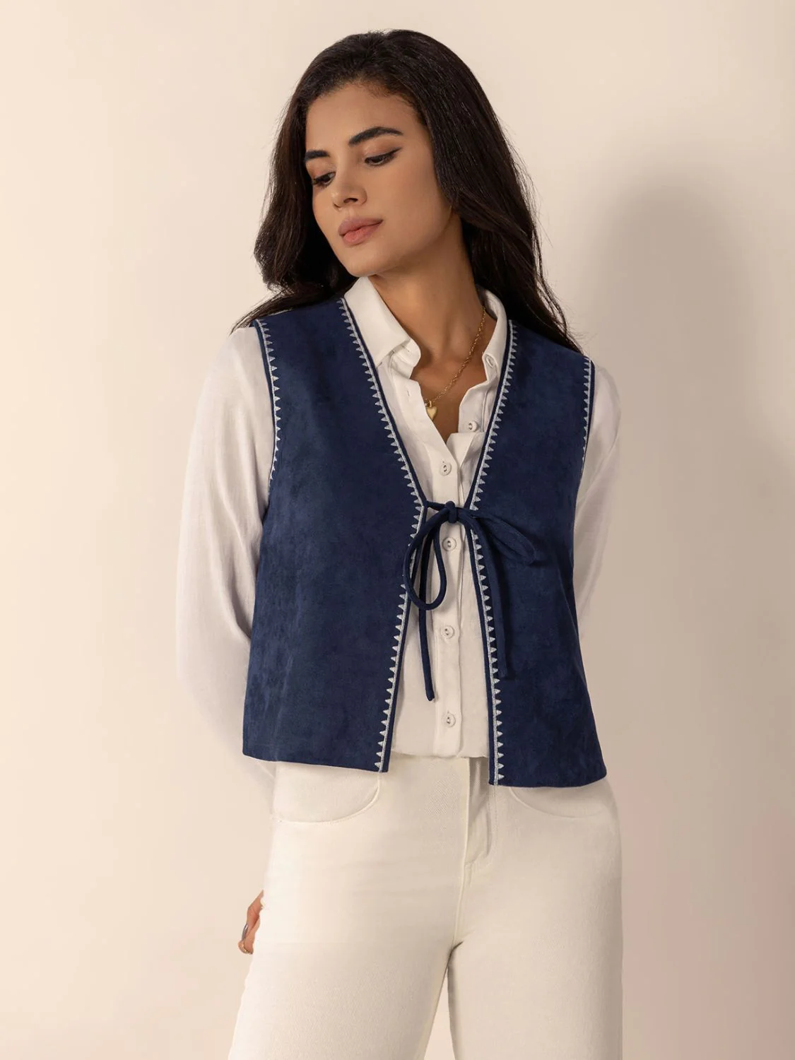 Tied Contrast Trim Vest - Image 4