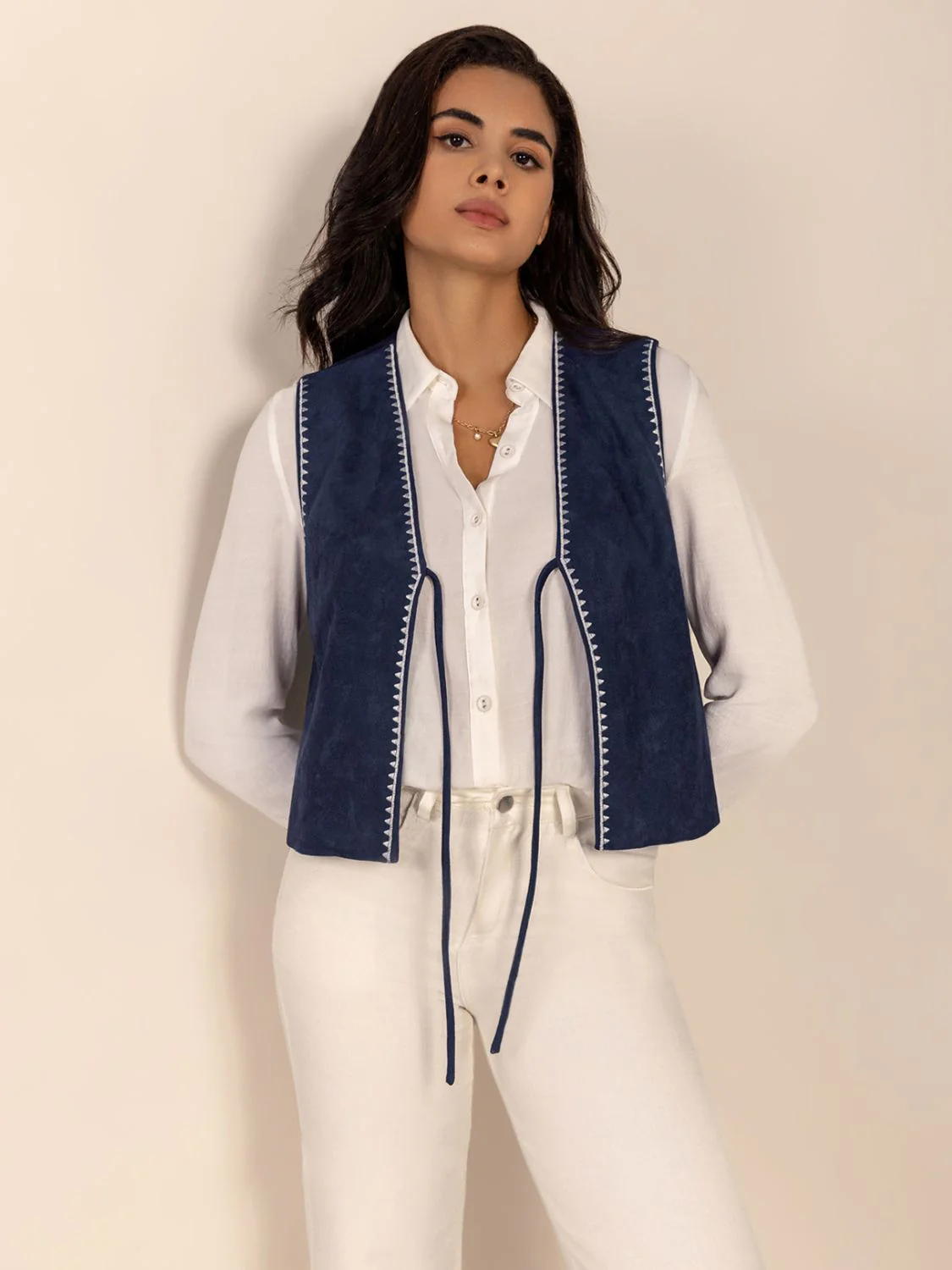 Tied Contrast Trim Vest - Image 5