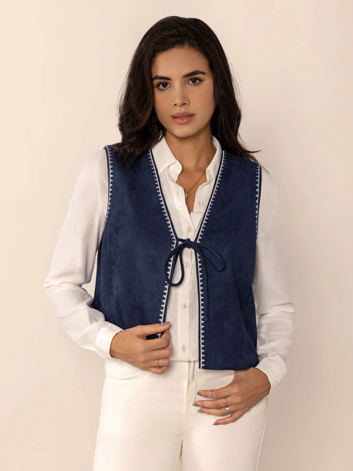 Tied Contrast Trim Vest - Image 6