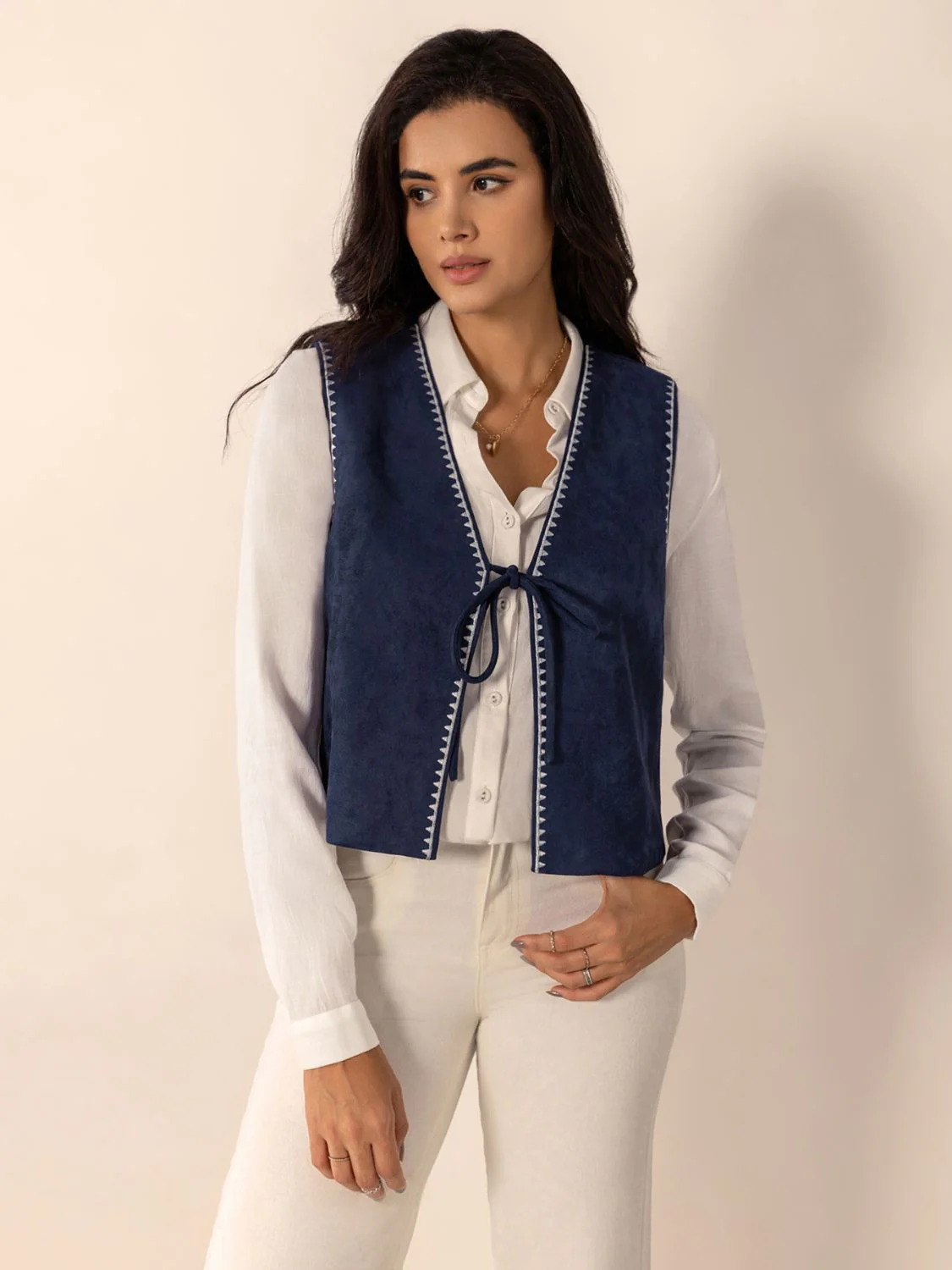 Tied Contrast Trim Vest - Image 7