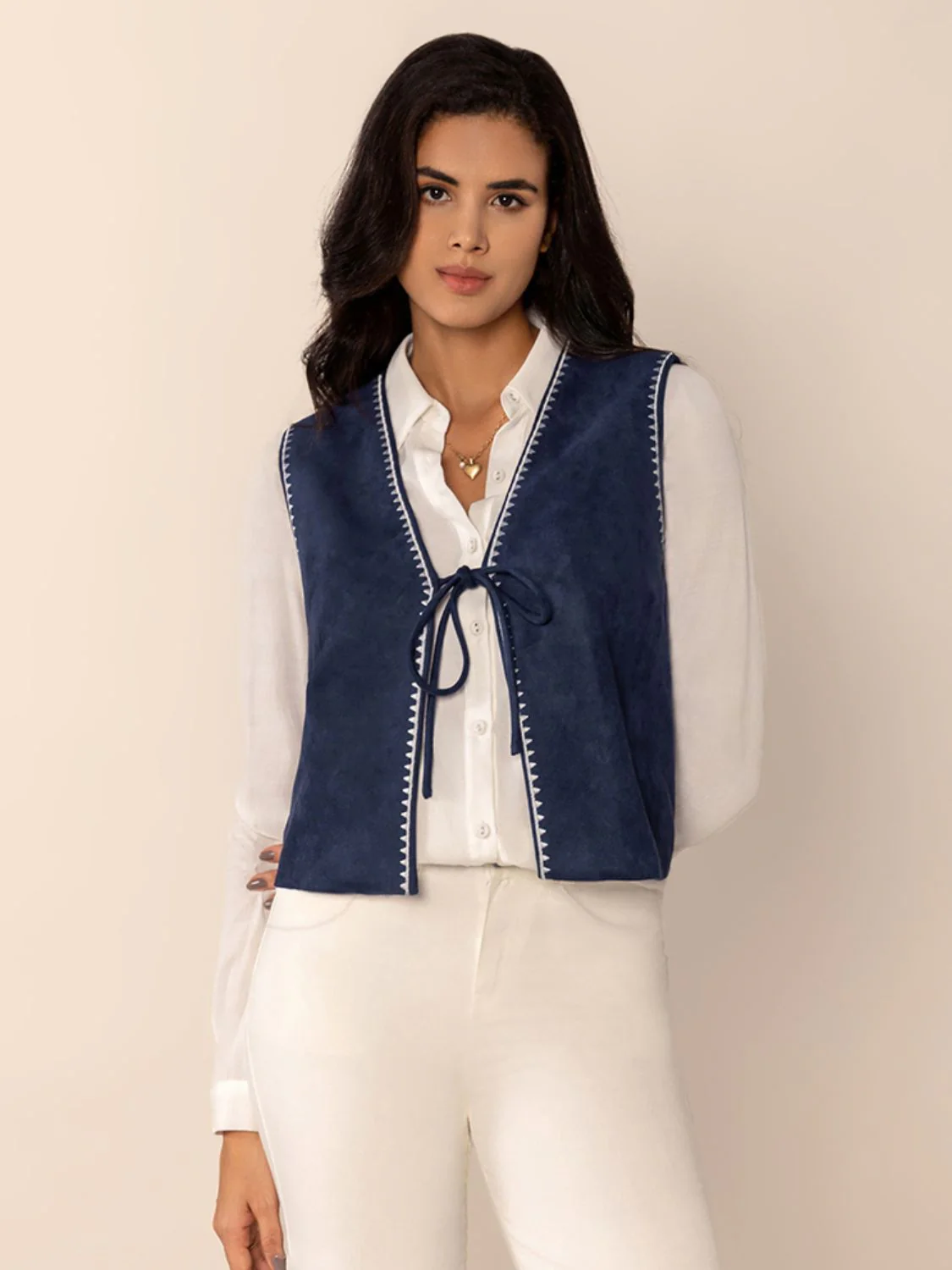 Tied Contrast Trim Vest - Image 8