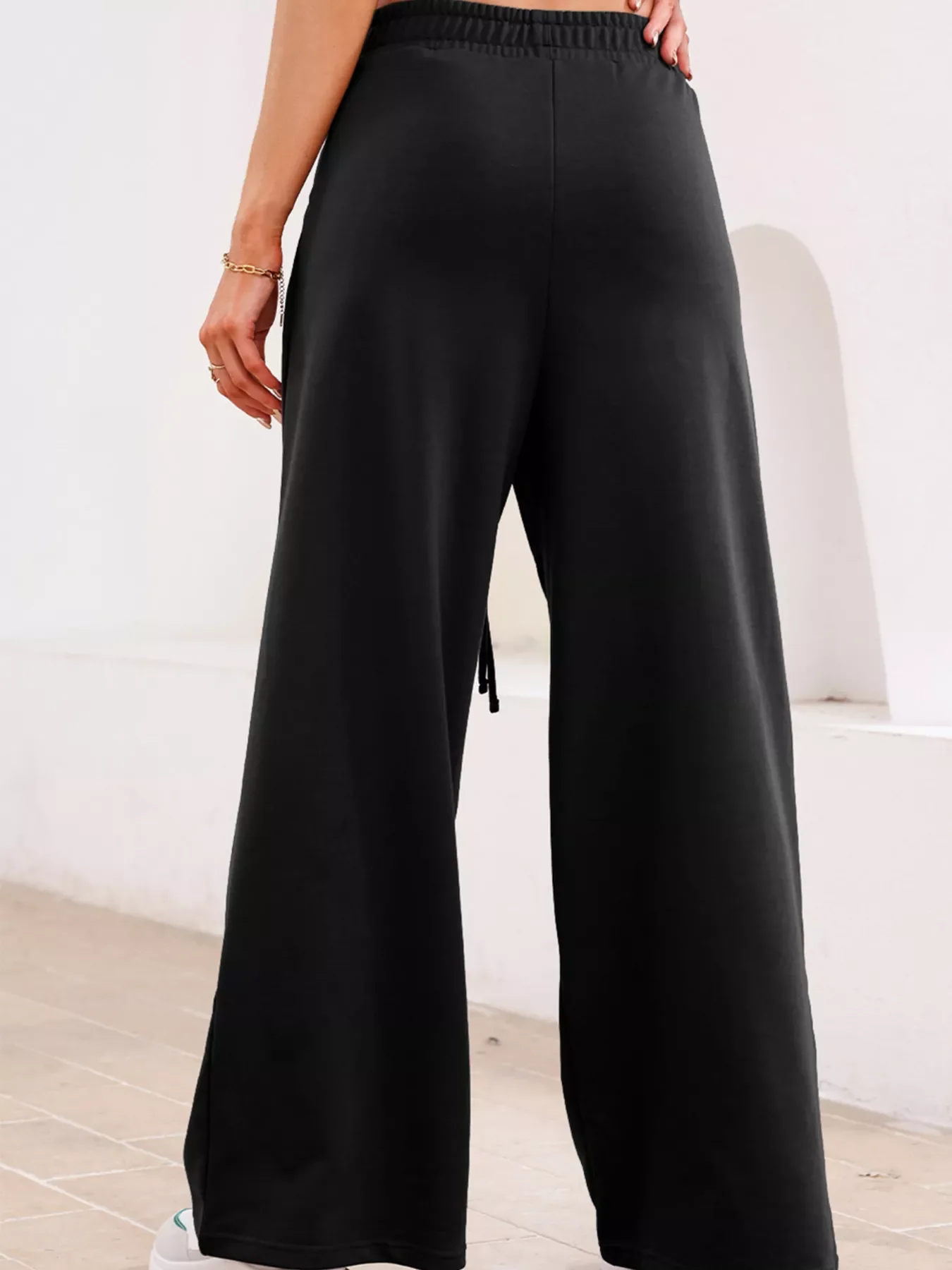 Tied Elastic High Waist Pleated Detail Solid Sweatpants - Image 3