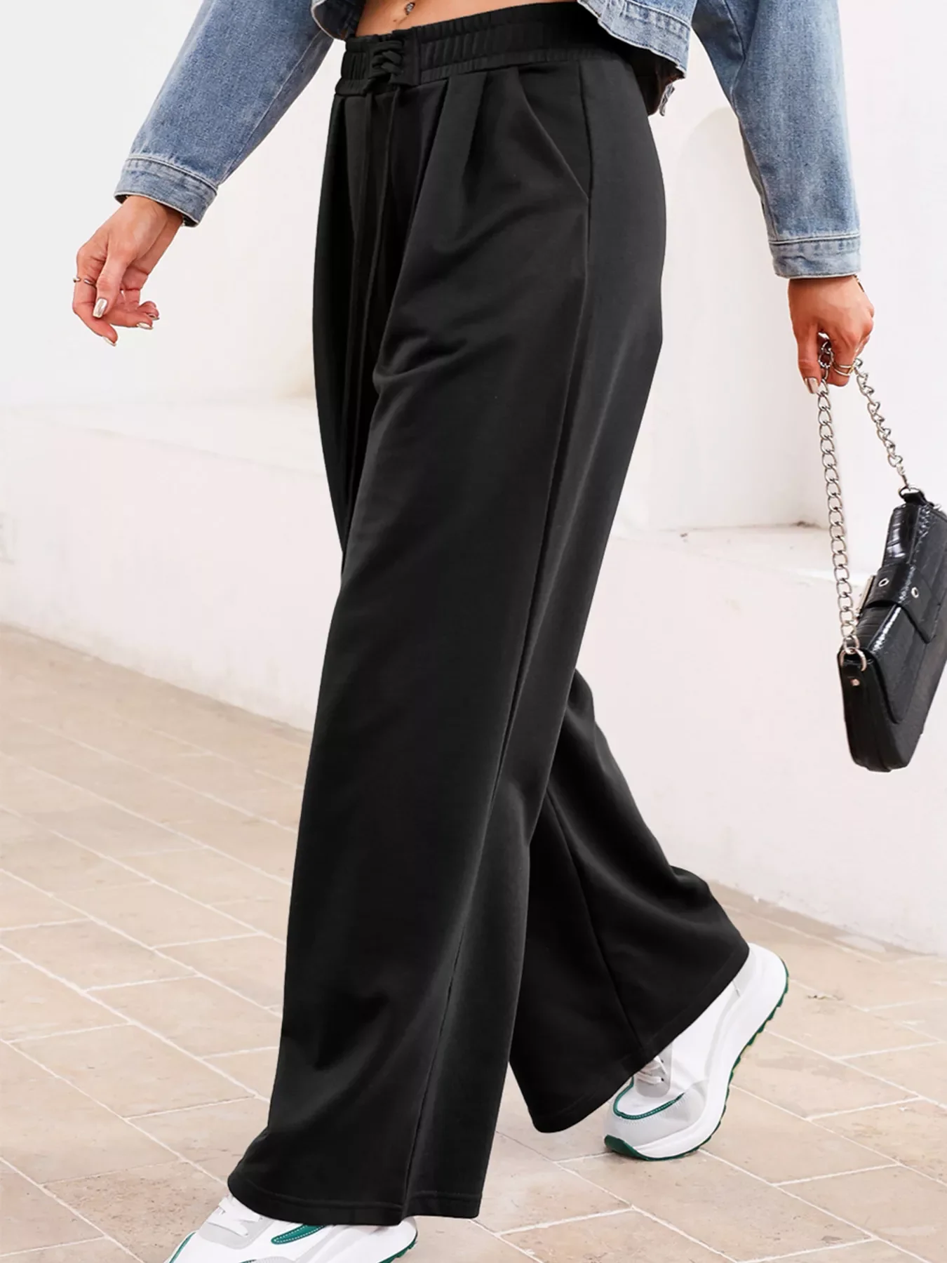 Tied Elastic High Waist Pleated Detail Solid Sweatpants - Image 5