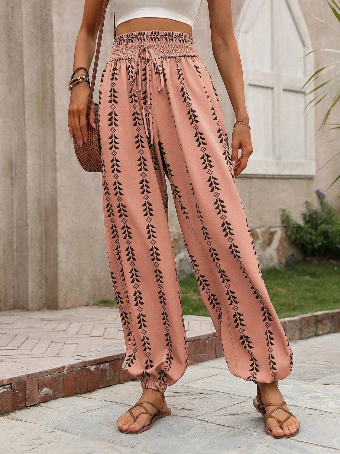 Tied Printed High Waist Pants - Image 17