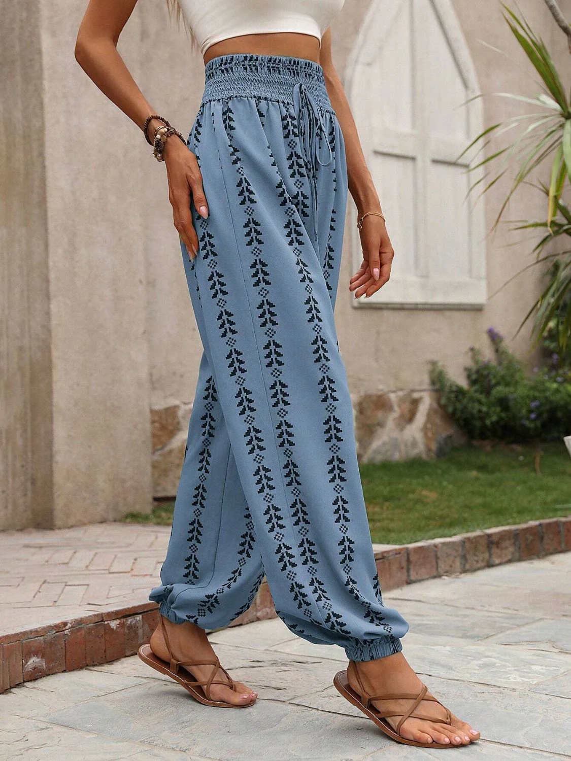 Tied Printed High Waist Pants - Image 22