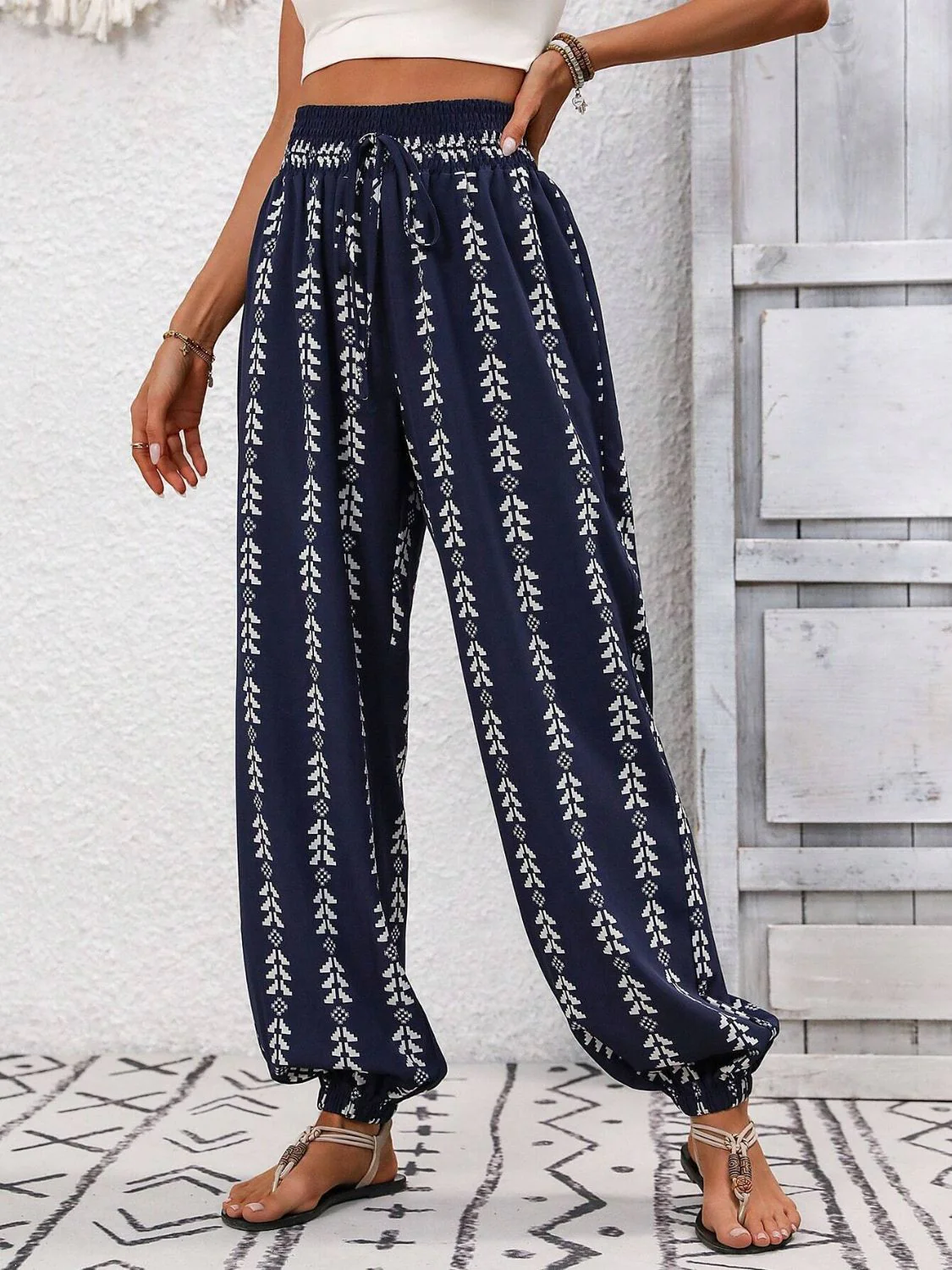 Tied Printed High Waist Pants - Image 4