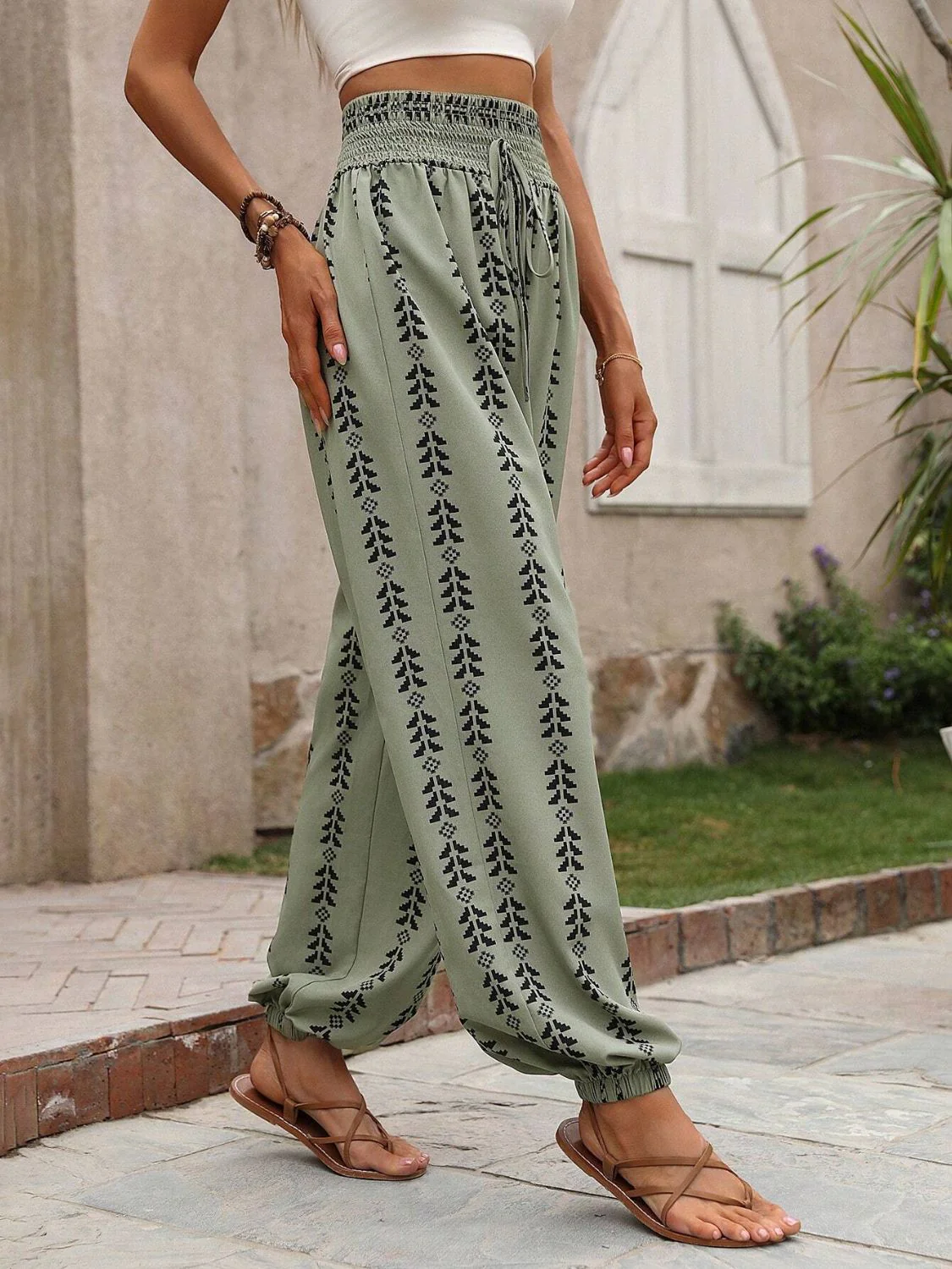 Tied Printed High Waist Pants - Image 7