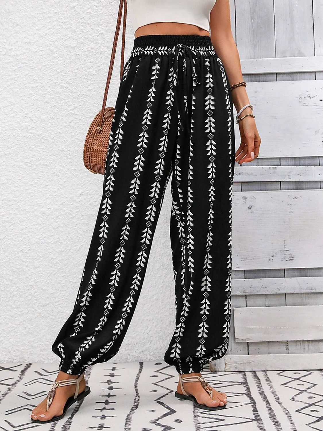 Tied Printed High Waist Pants - Image 9