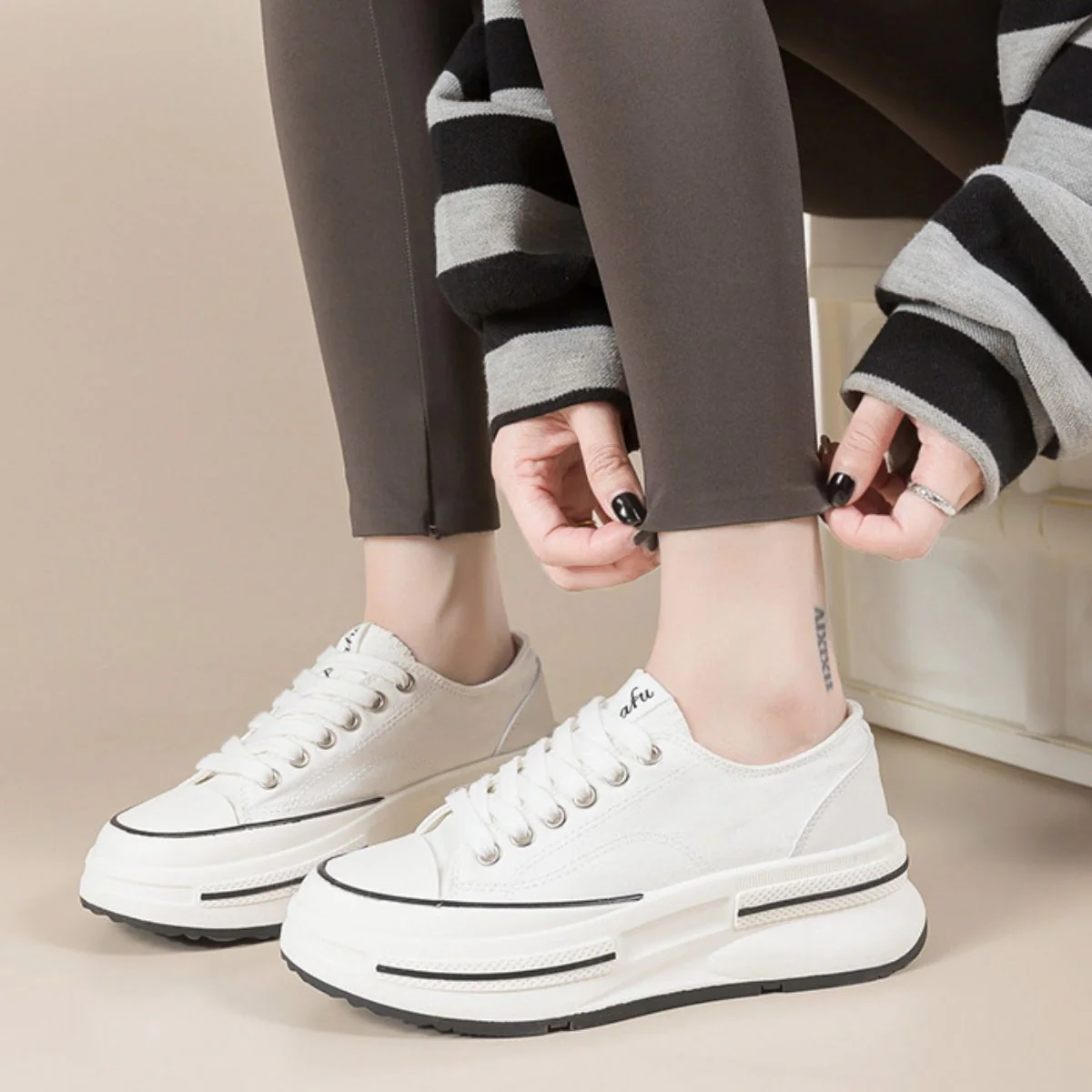 Tied Round Toe Platform Sneakers - Image 6