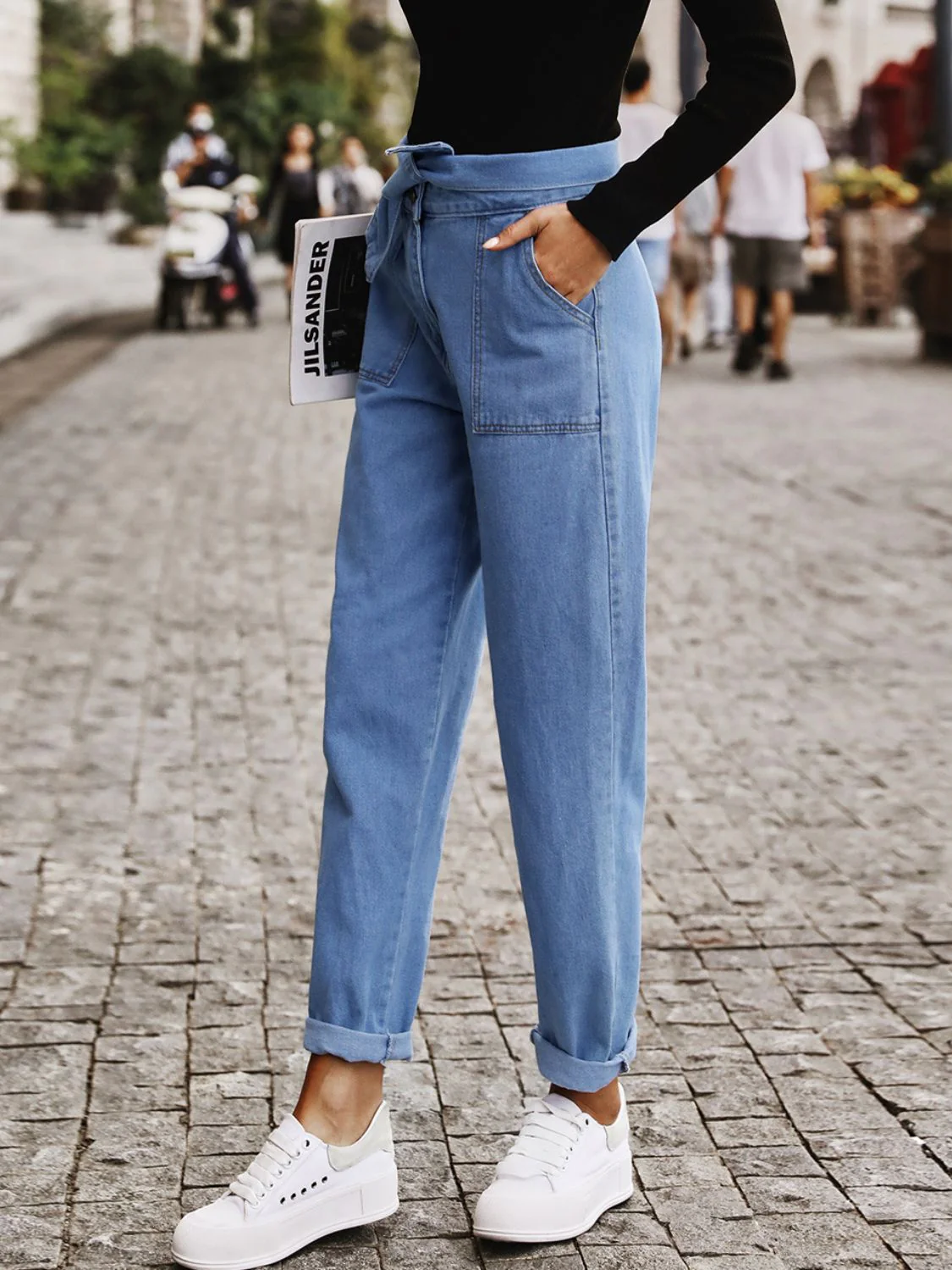 Tied Straight Jeans with Pockets - Image 6