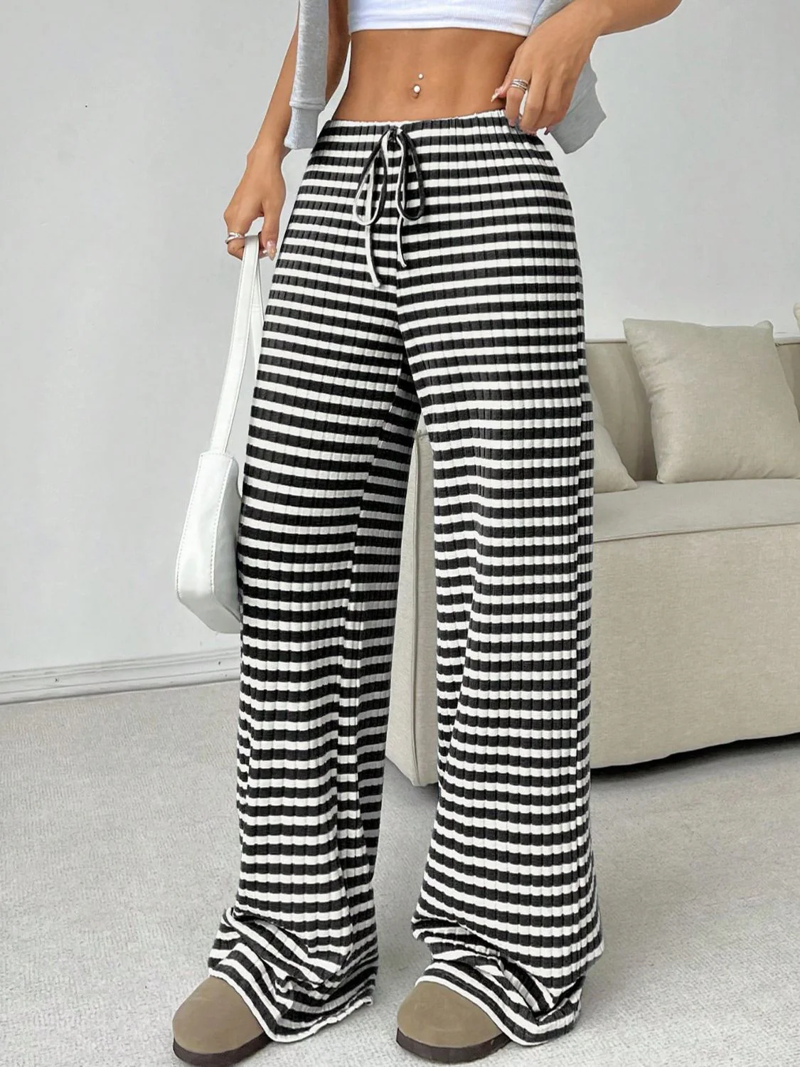 Tied Striped Wide Leg Pants - Image 11