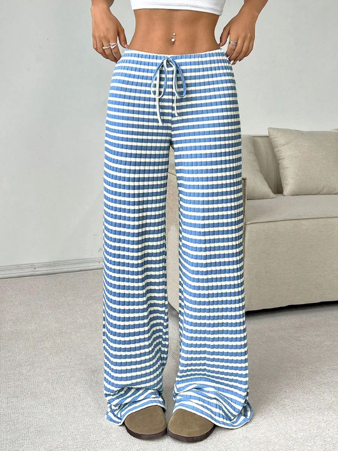 Tied Striped Wide Leg Pants - Image 19
