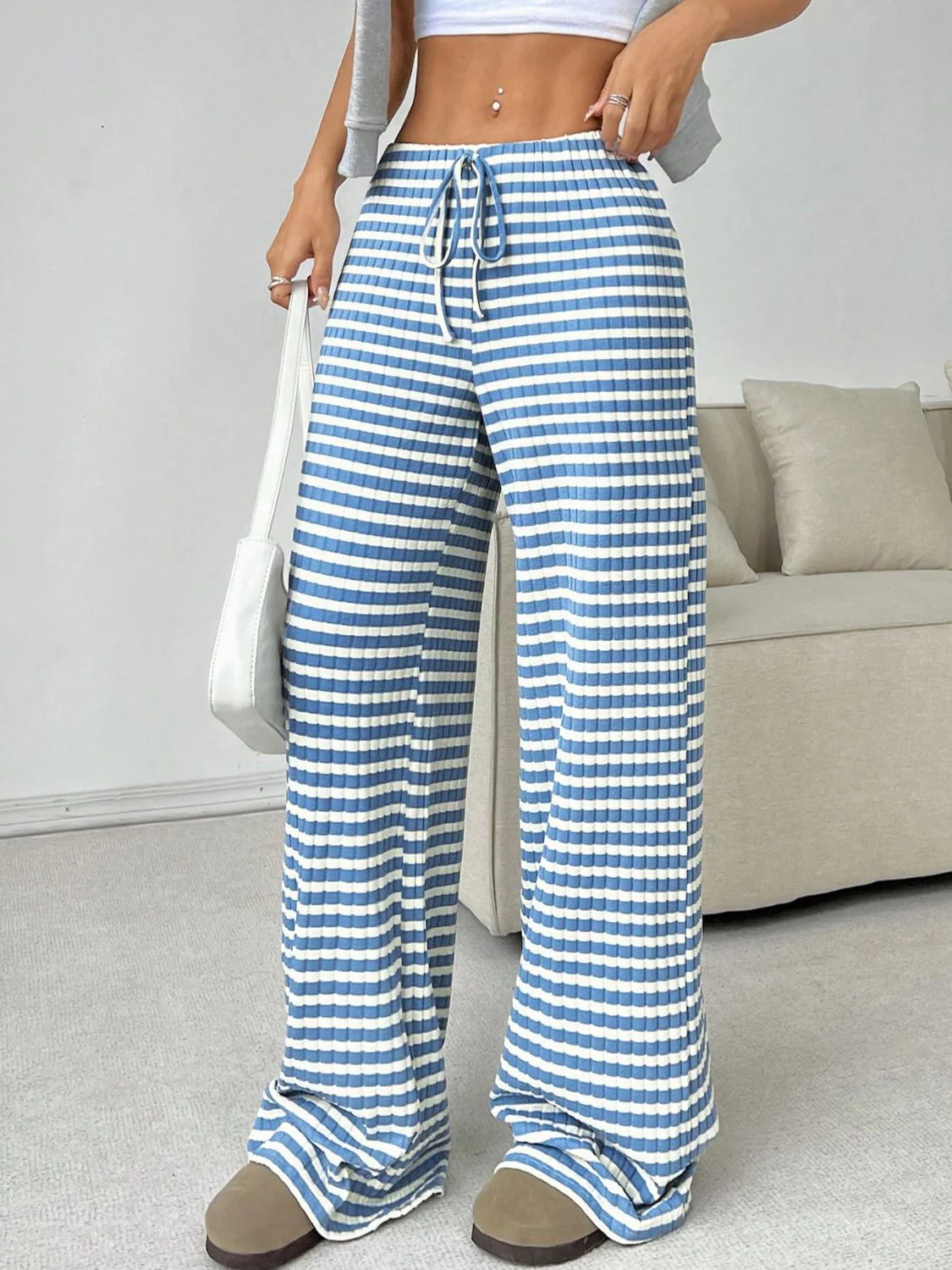 Tied Striped Wide Leg Pants - Image 20