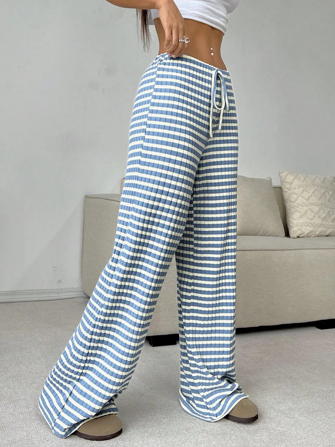 Tied Striped Wide Leg Pants - Image 23