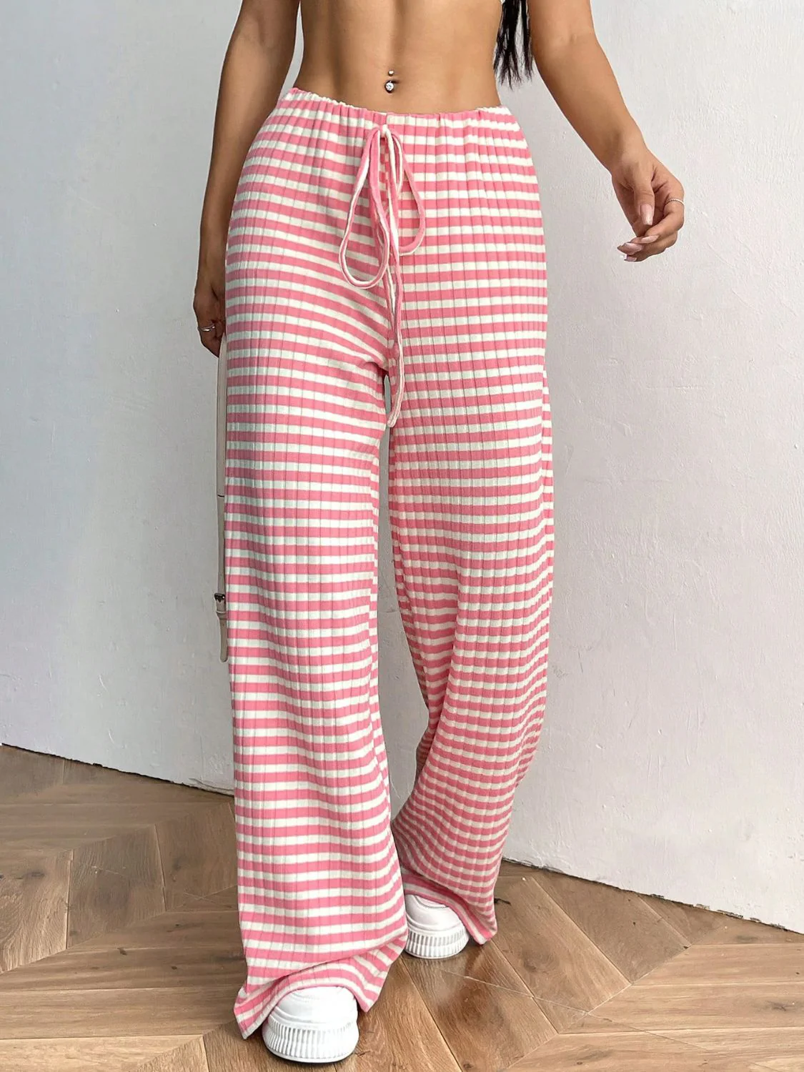 Tied Striped Wide Leg Pants - Image 4