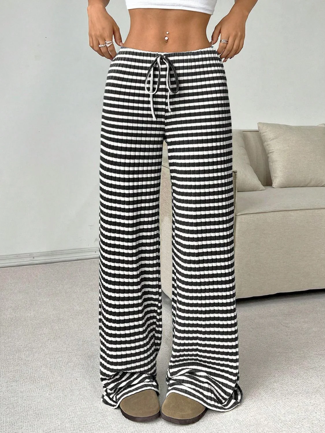 Tied Striped Wide Leg Pants - Image 8