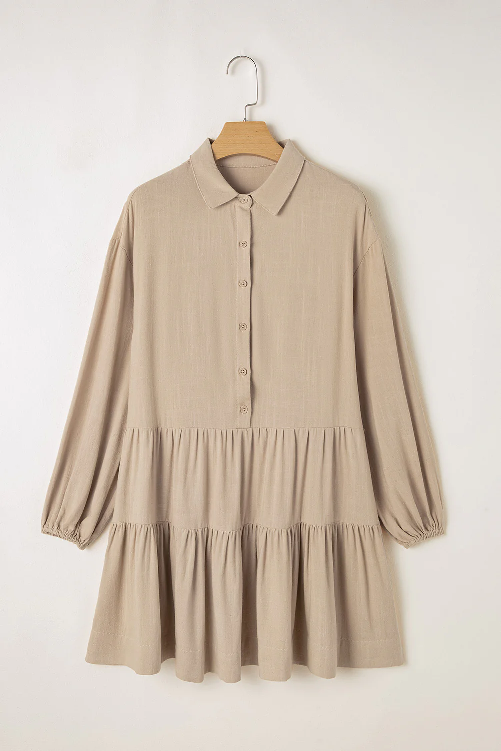 Tiered Collared Neck Balloon Sleeve Shirt Dress - Image 15