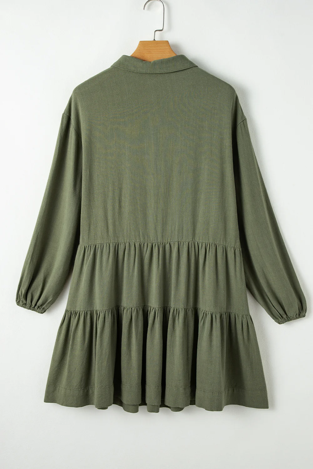 Tiered Collared Neck Balloon Sleeve Shirt Dress - Image 7