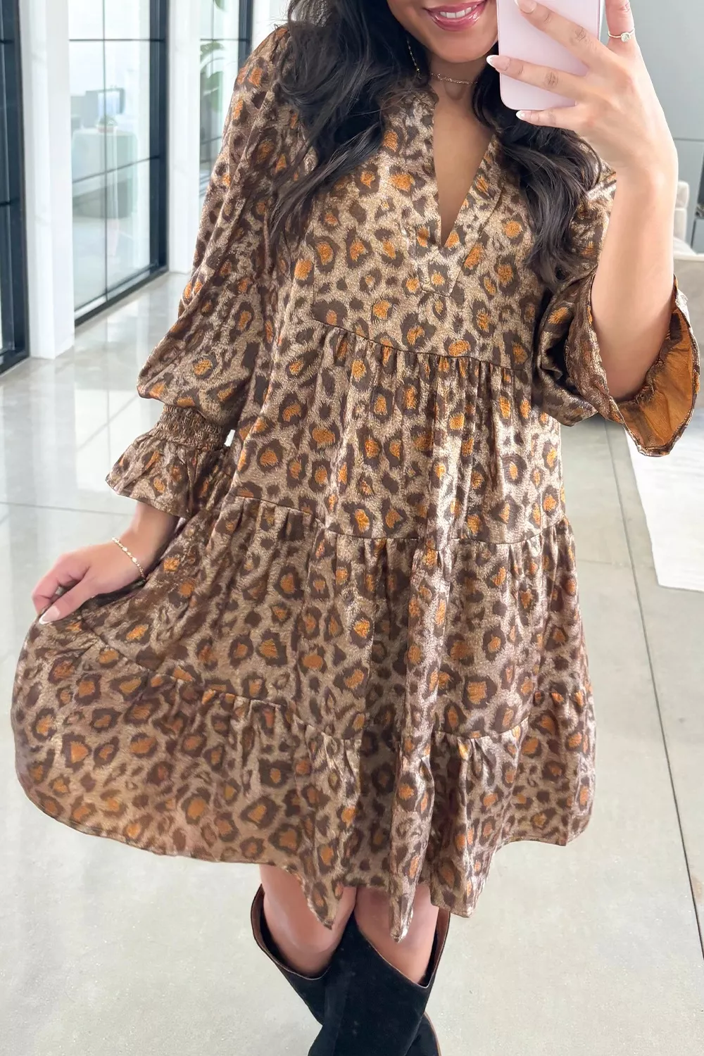 Tiered Leopard Print Mini Dress - Image 4