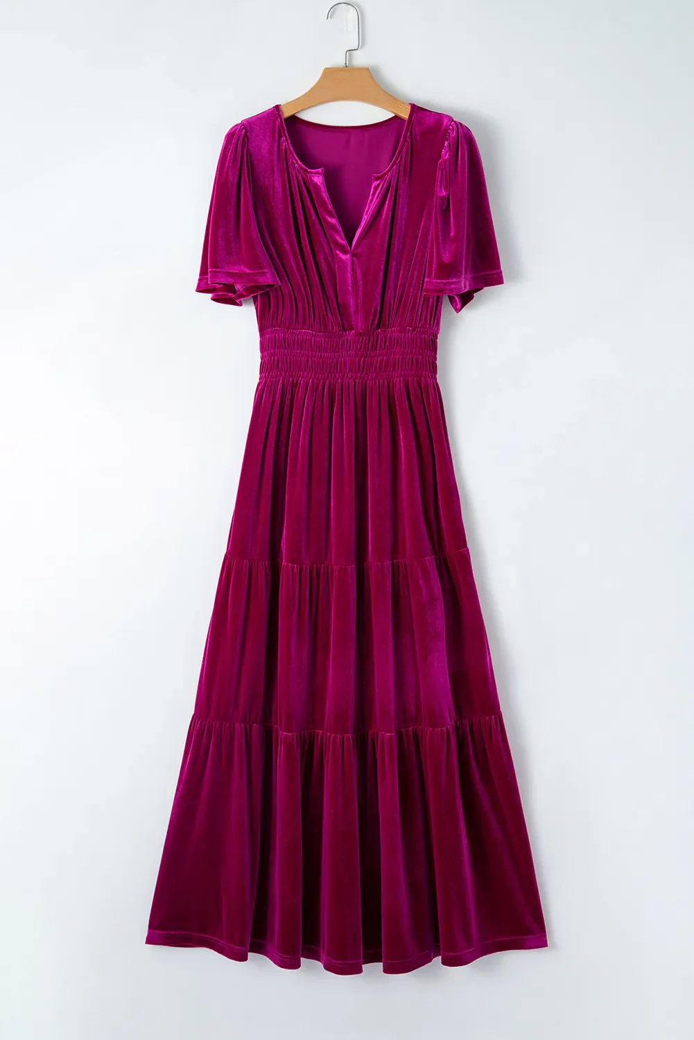 Tiered Notched Short Sleeve Dress with Pockets - Image 6