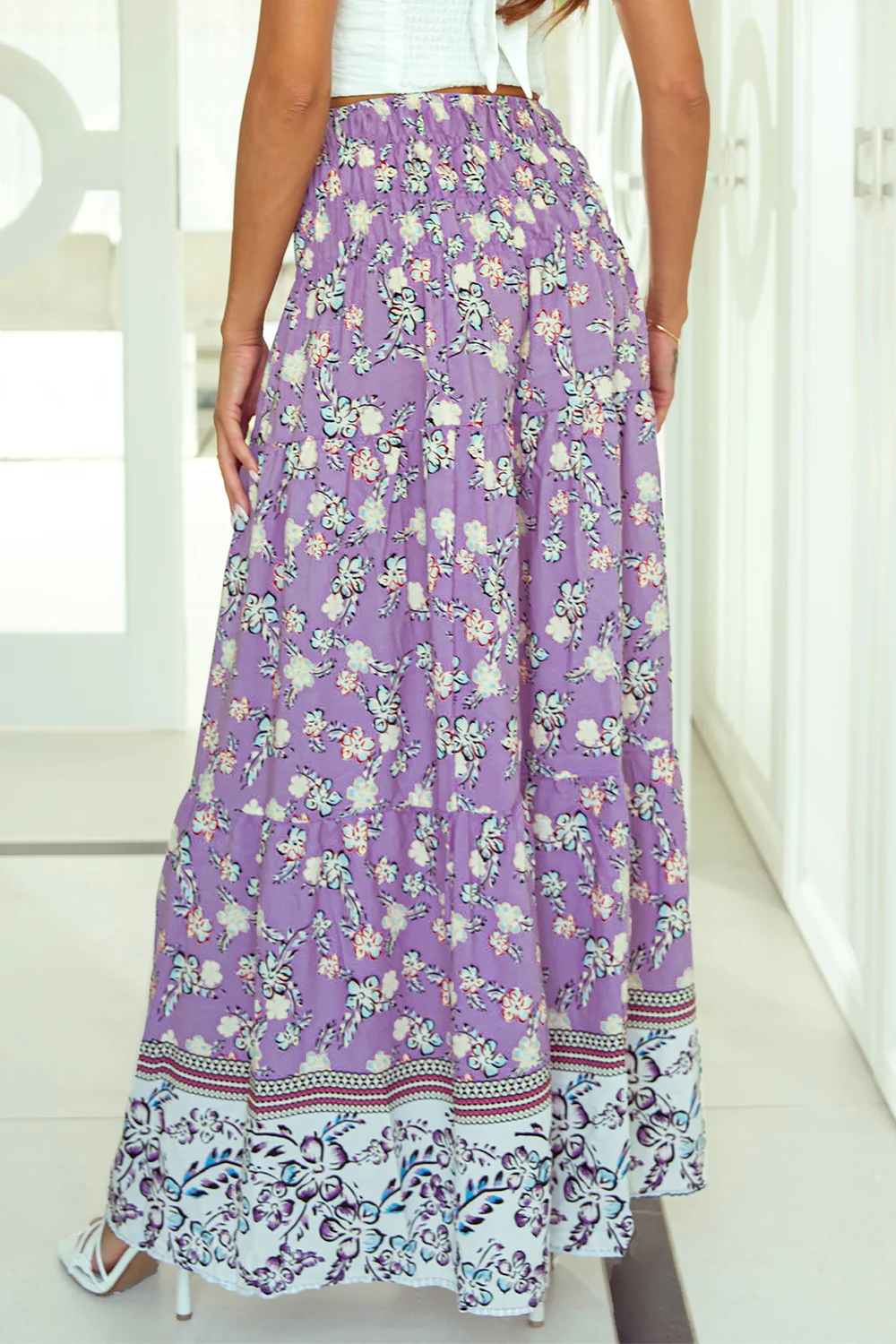 Tiered Printed Elastic Waist Skirt - Image 3