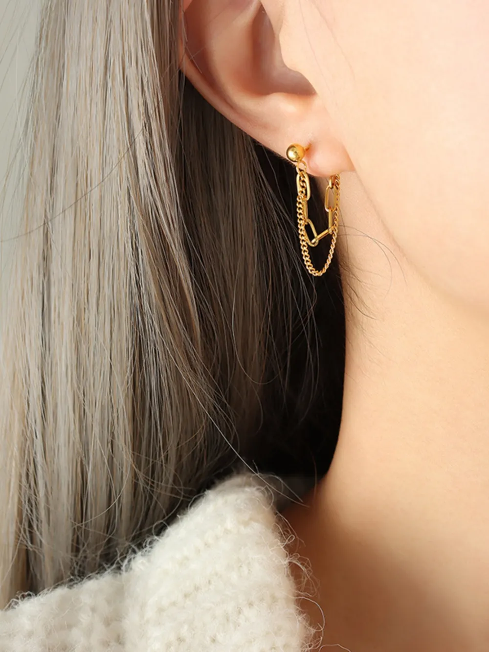 Titanium Steel Double Chain Earrings - Image 2